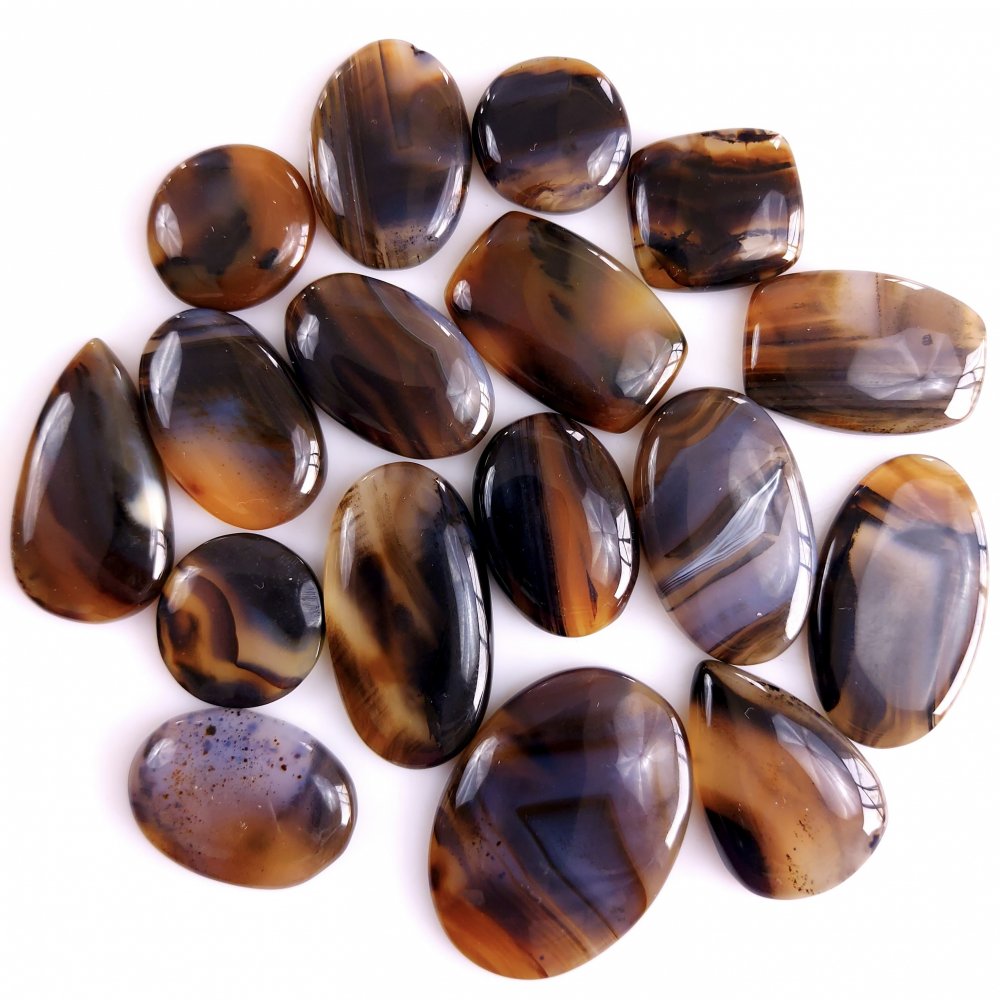 17Pcs 377Cts Natural Montana Agate Cabochon Lot Brown Flat Back Gemstone Crystal Wholesale Loose gemstone For Jewelry Making33x23 15x15mm#9507