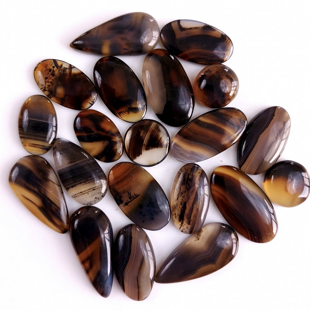20Pcs 248Cts Natural Montana Agate Cabochon Lot Brown Flat Back Gemstone Crystal Wholesale Loose gemstone For Jewelry Making26x12 11x11mm#9508
