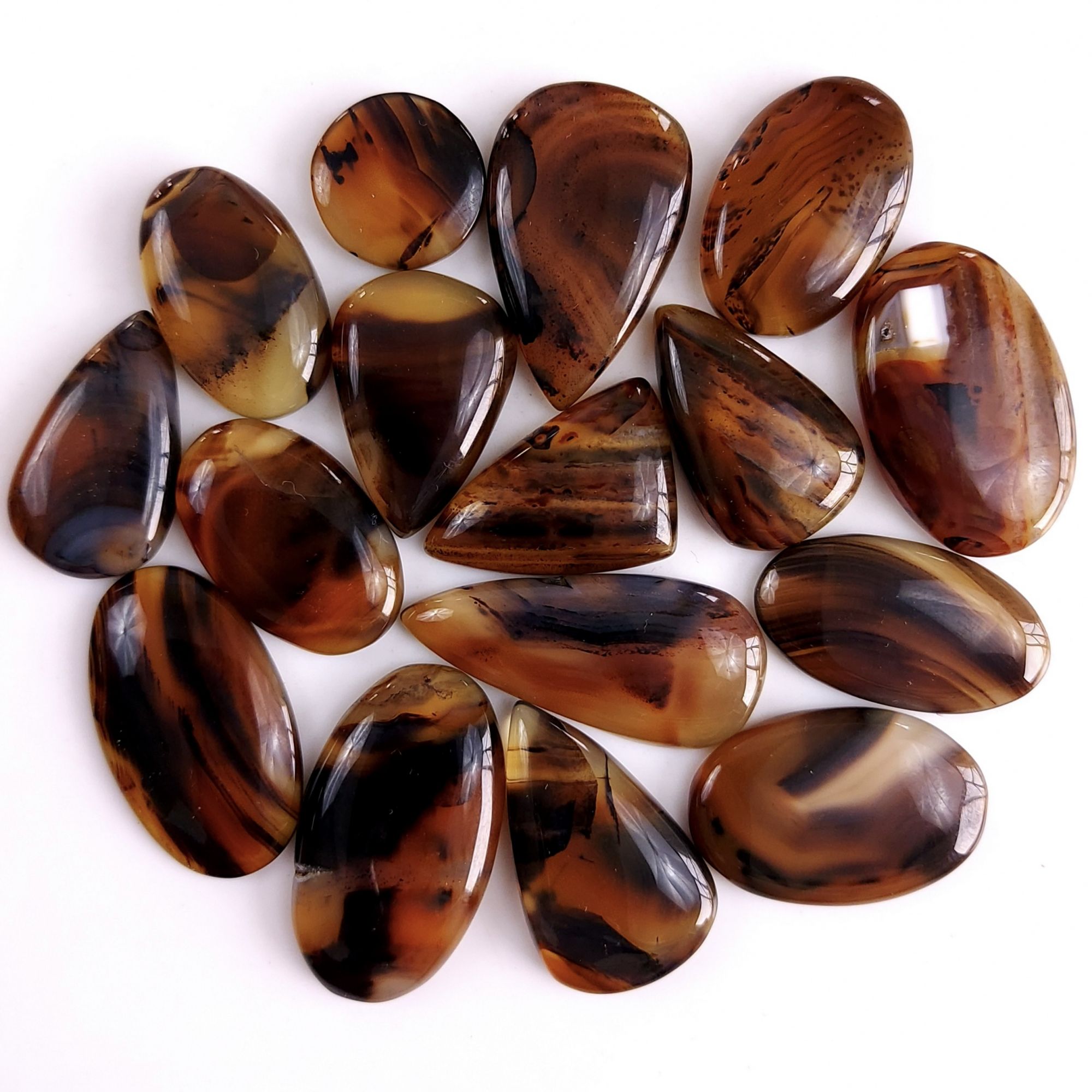 16Pcs 336Cts Natural Montana Agate Cabochon Lot Brown Flat Back Gemstone Crystal Wholesale Loose gemstone For Jewelry Making27x18 14x14mm9512