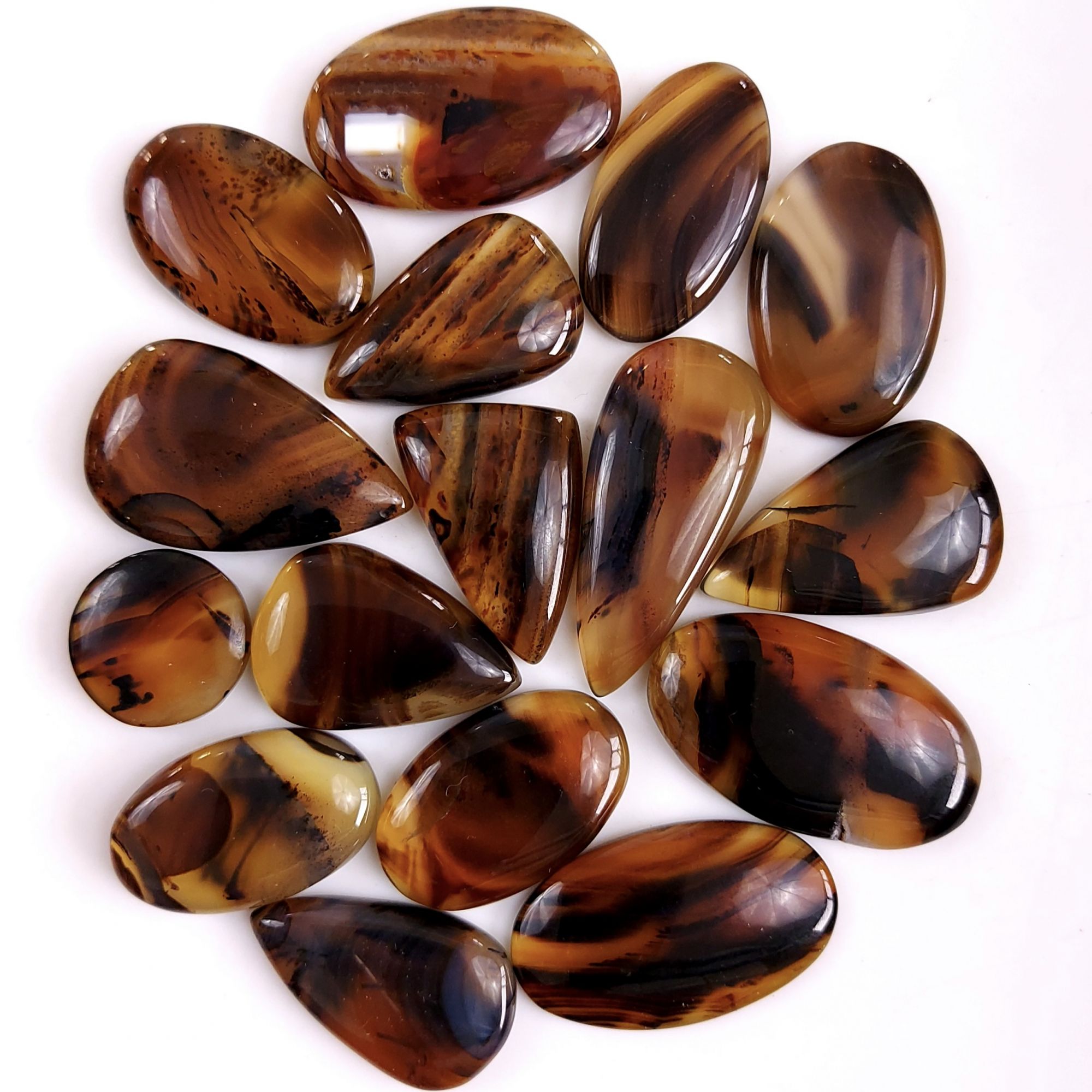 16Pcs 336Cts Natural Montana Agate Cabochon Lot Brown Flat Back Gemstone Crystal Wholesale Loose gemstone For Jewelry Making27x18 14x14mm9512