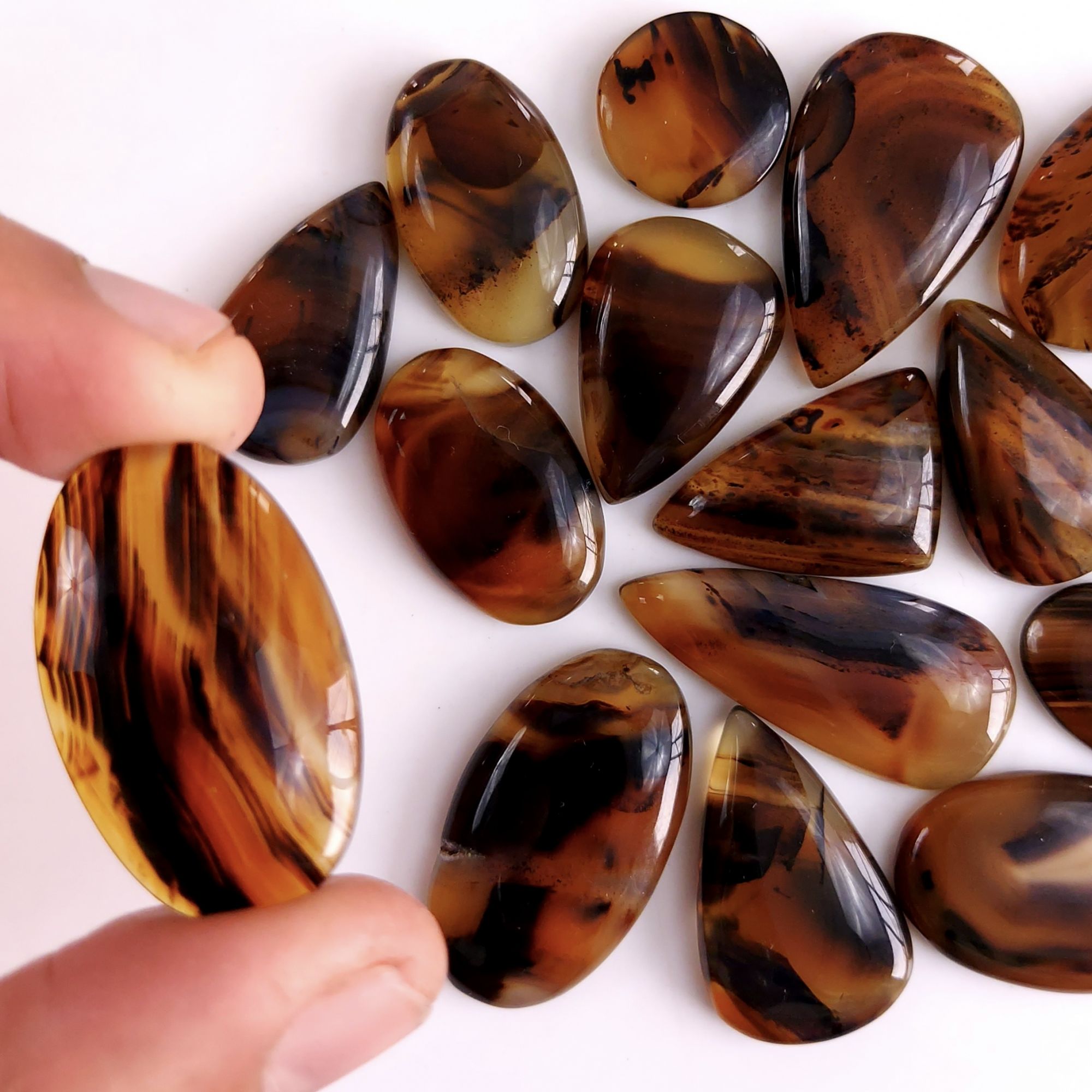 16Pcs 336Cts Natural Montana Agate Cabochon Lot Brown Flat Back Gemstone Crystal Wholesale Loose gemstone For Jewelry Making27x18 14x14mm9512