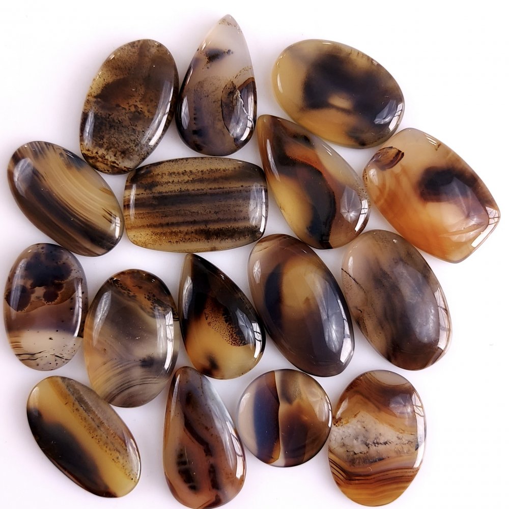 16Pcs 343Cts Natural Montana Agate Cabochon Lot Brown Flat Back Gemstone Crystal Wholesale Loose gemstone For Jewelry Making25x16 16x16mm#9513