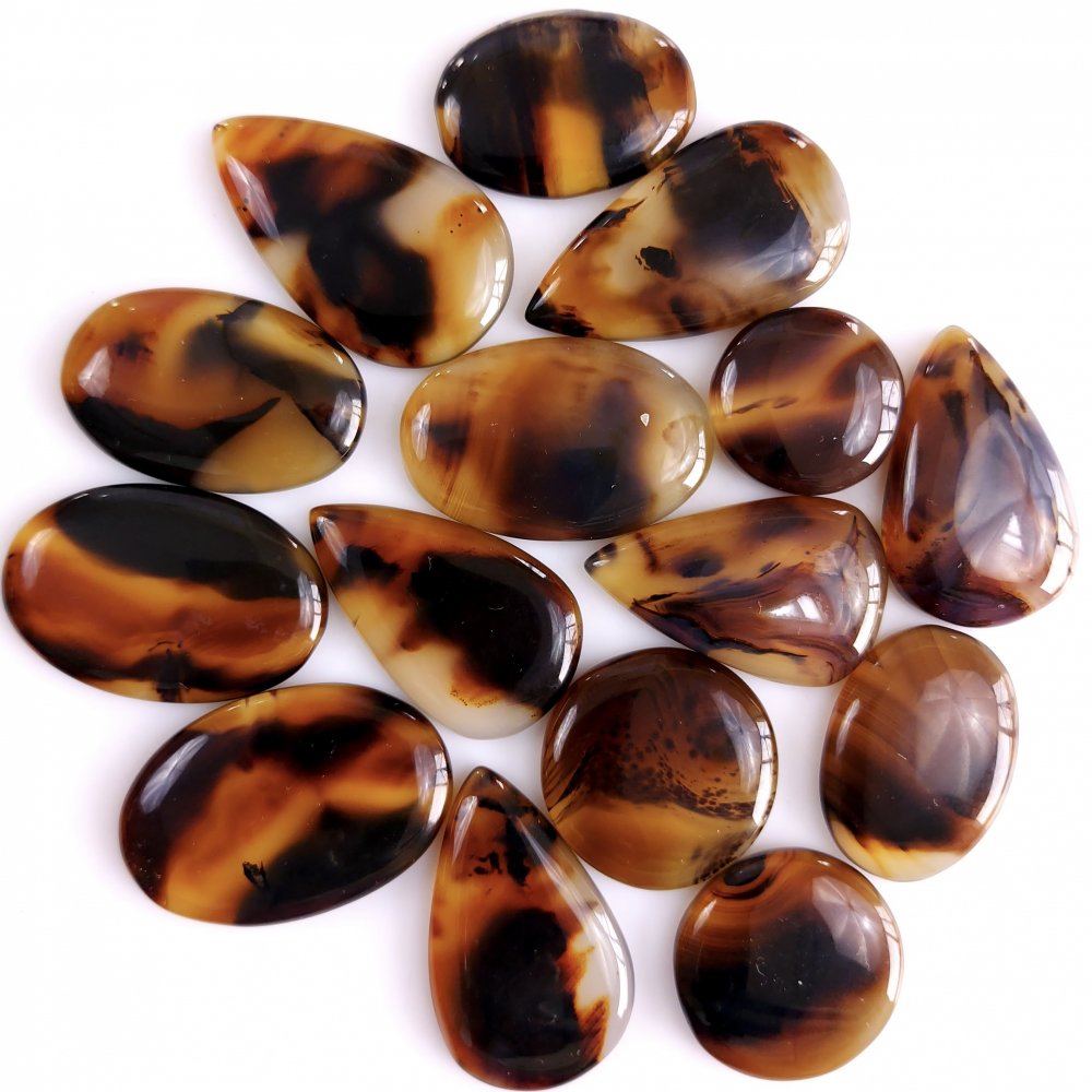 15Pcs 450Cts Natural Montana Agate Cabochon Lot Brown Flat Back Gemstone Crystal Wholesale Loose gemstone For Jewelry Making35x20 17x17mm#9519