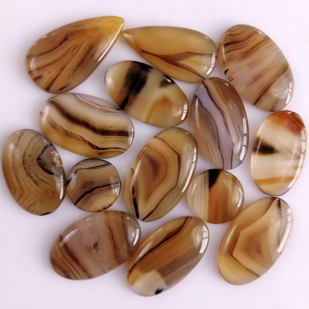 14Pcs 284Cts Natural Montana Agate Cabochon Lot Brown Flat Back Gemstone Crystal Wholesale Loose gemstone For Jewelry Making32x17 15x15mm#9523