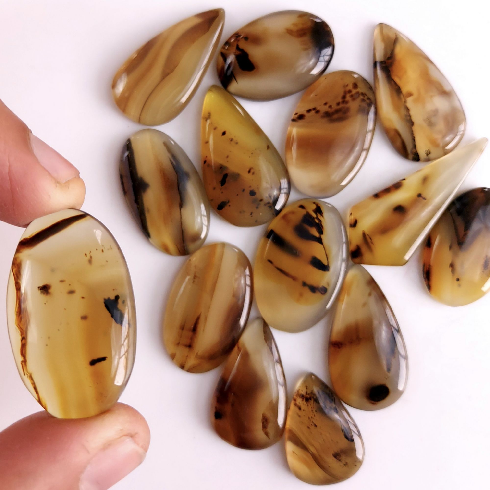 14Pcs 281Cts Natural Montana Agate Cabochon Lot Brown Flat Back Gemstone Crystal Wholesale Loose gemstone For Jewelry Making28x15 21x13mm9524
