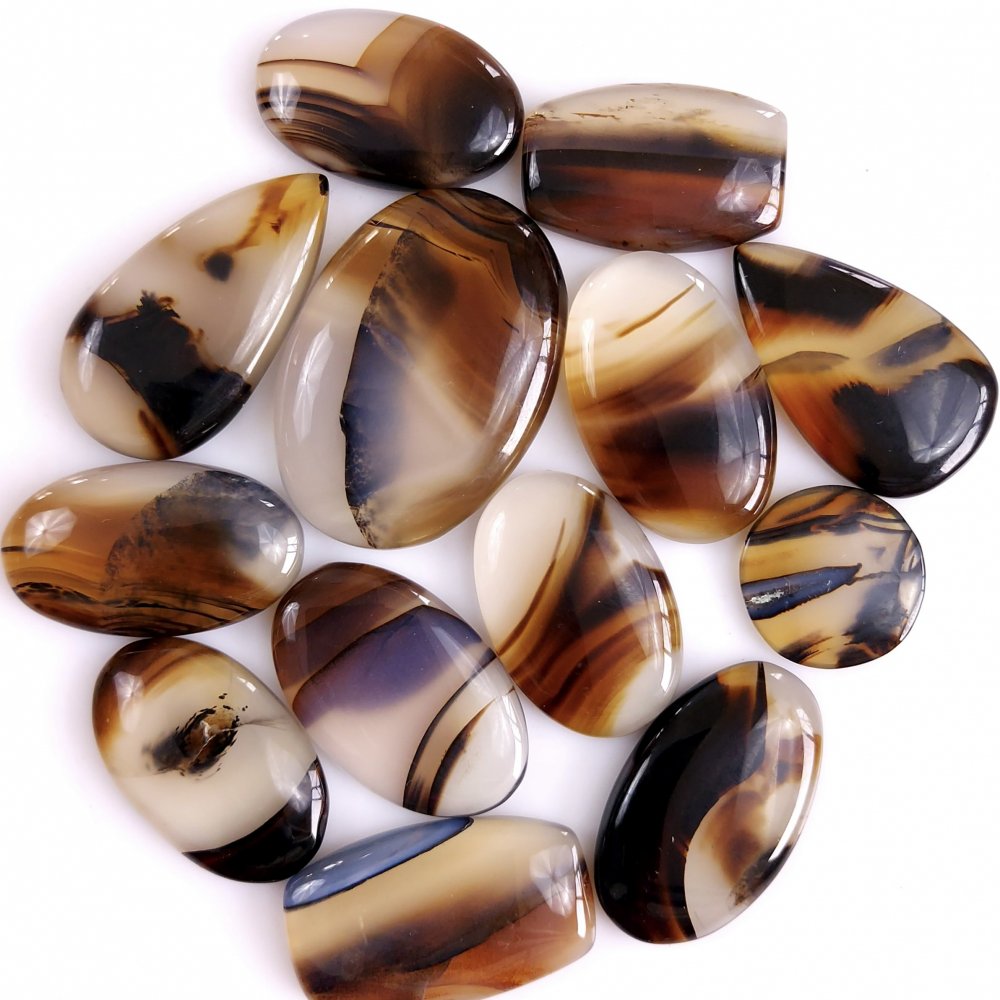 17Pcs 335Cts Natural Montana Agate Cabochon Lot Brown Flat Back Gemstone Crystal Wholesale Loose gemstone For Jewelry Making31x15 13x13mm#9526