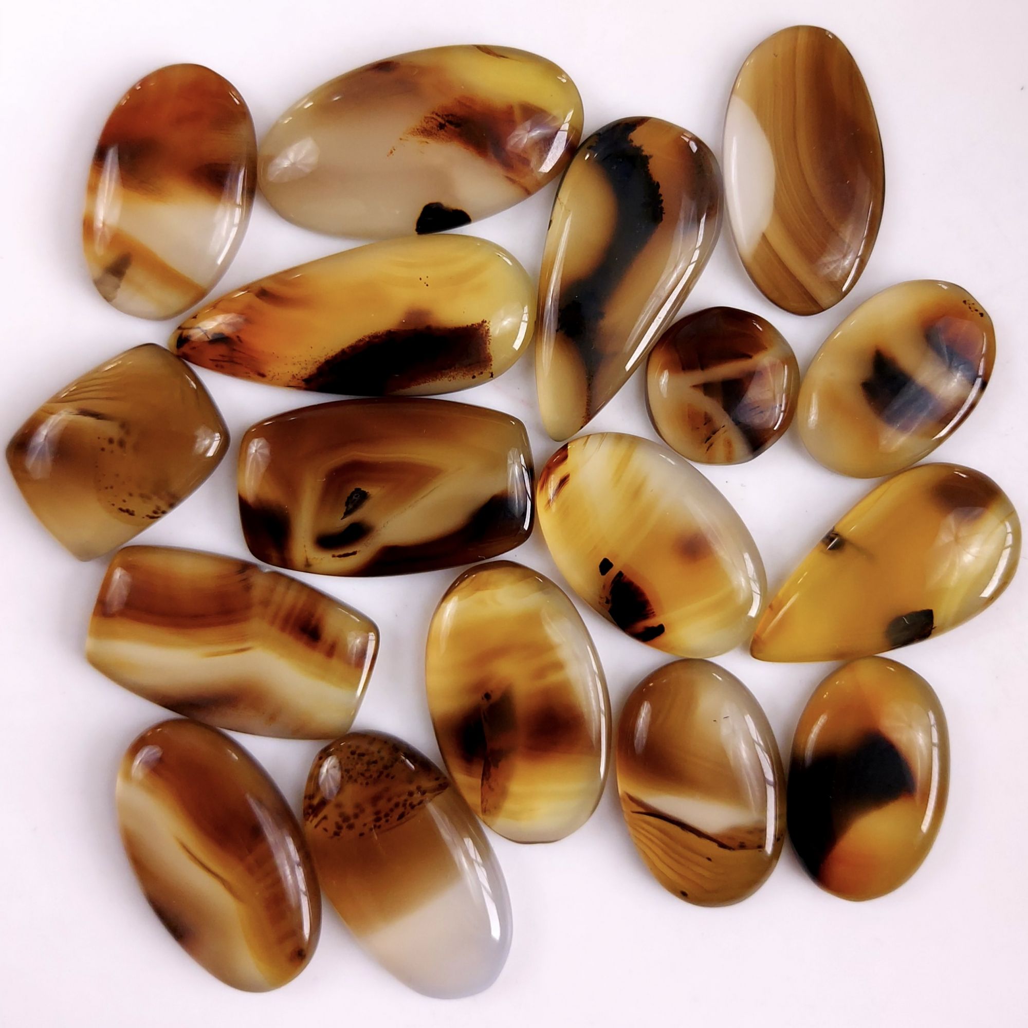 17Pcs 335Cts Natural Montana Agate Cabochon Lot Brown Flat Back Gemstone Crystal Wholesale Loose gemstone For Jewelry Making31x15 13x13mm9526