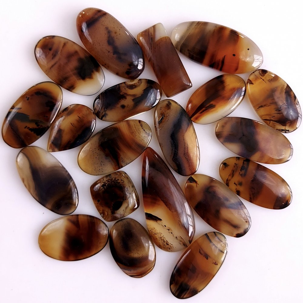 20Pcs 242Cts Natural Montana Agate Cabochon Lot Brown Flat Back Gemstone Crystal Wholesale Loose gemstone For Jewelry Making32x12 12x12mm#9527