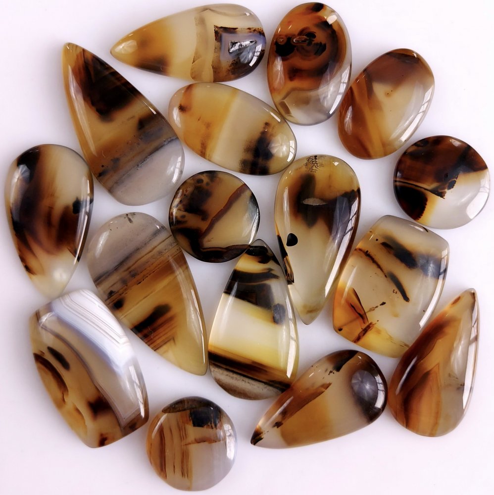 16Pcs 325Cts Natural Montana Agate Cabochon Lot Brown Flat Back Gemstone Crystal Wholesale Loose gemstone For Jewelry Making28x16 15x15mm#9529