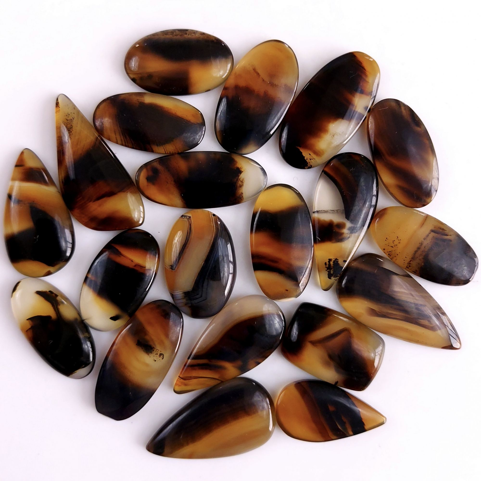 20Pcs 250Cts Natural Montana Agate Cabochon Lot Brown Flat Back Gemstone Crystal Wholesale Loose gemstone For Jewelry Making30x12 20x10mm9532