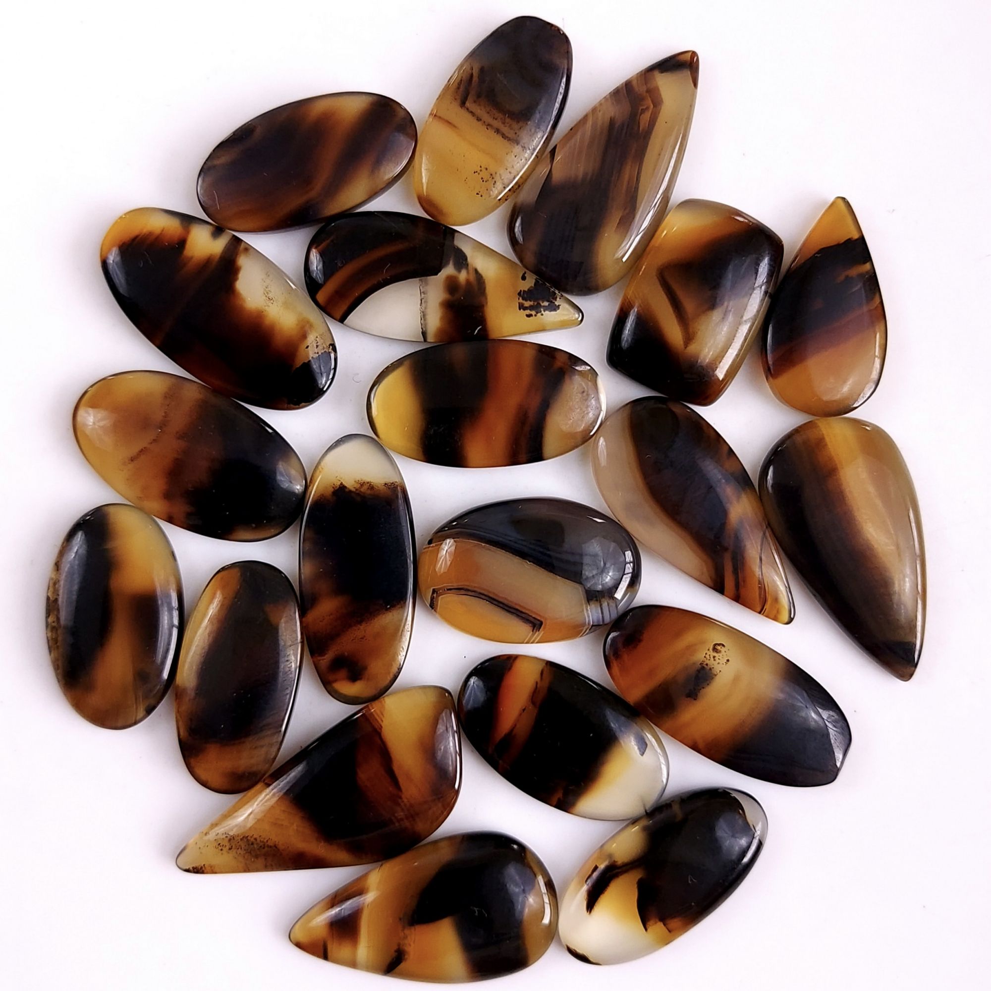 20Pcs 250Cts Natural Montana Agate Cabochon Lot Brown Flat Back Gemstone Crystal Wholesale Loose gemstone For Jewelry Making30x12 20x10mm9532
