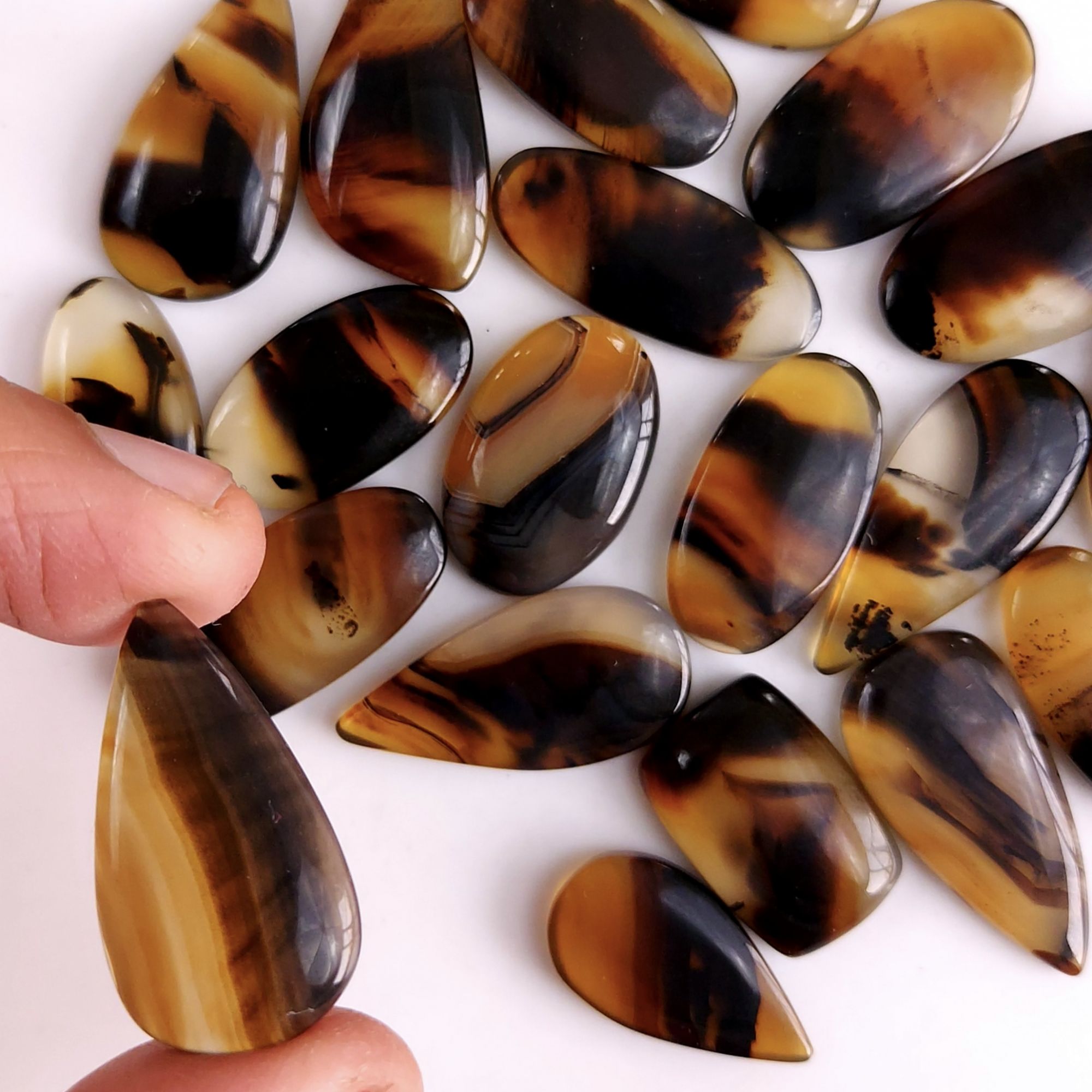 20Pcs 250Cts Natural Montana Agate Cabochon Lot Brown Flat Back Gemstone Crystal Wholesale Loose gemstone For Jewelry Making30x12 20x10mm9532