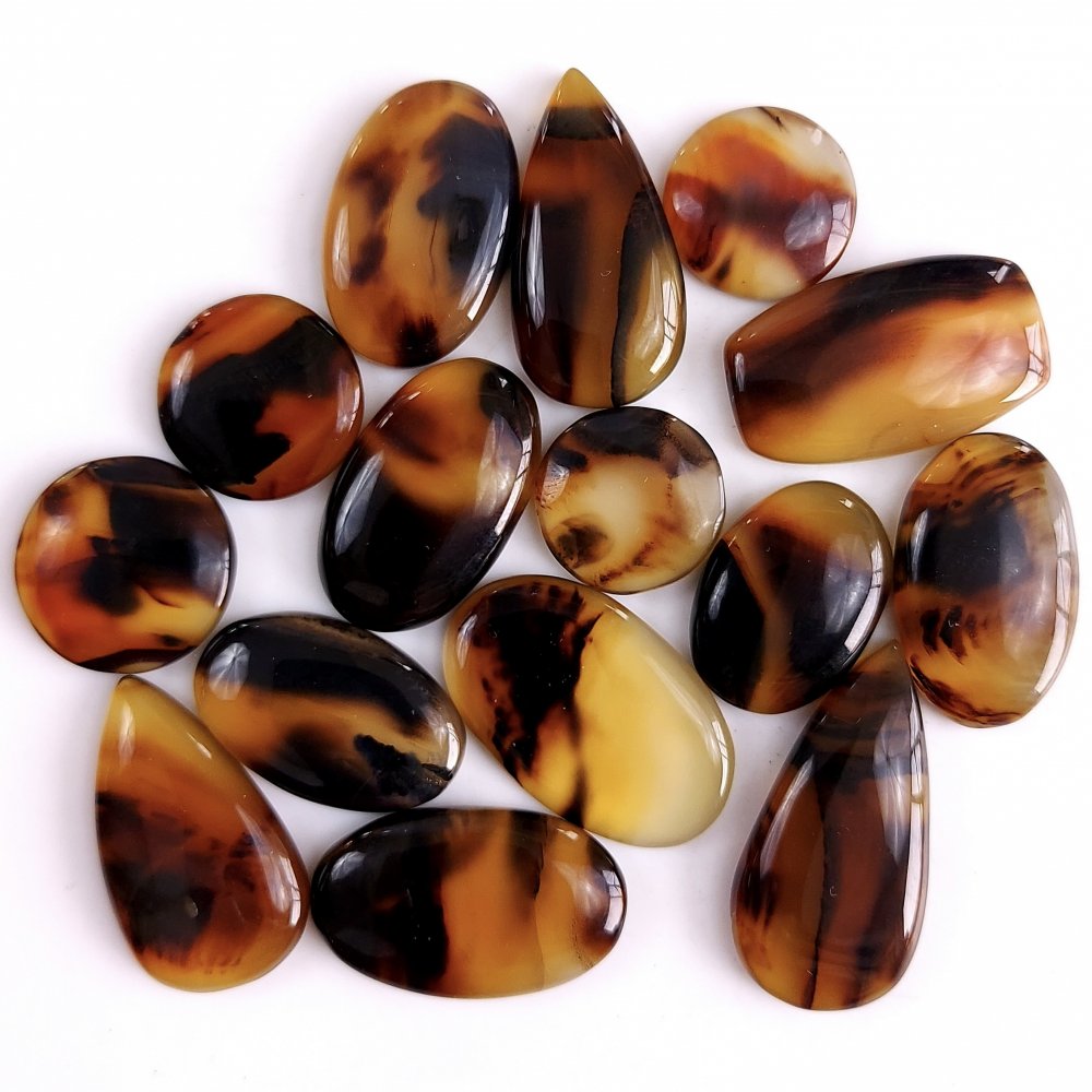 15Pcs 270Cts Natural Montana Agate Cabochon Lot Brown Flat Back Gemstone Crystal Wholesale Loose gemstone For Jewelry Making30x14 14x14mm#9534