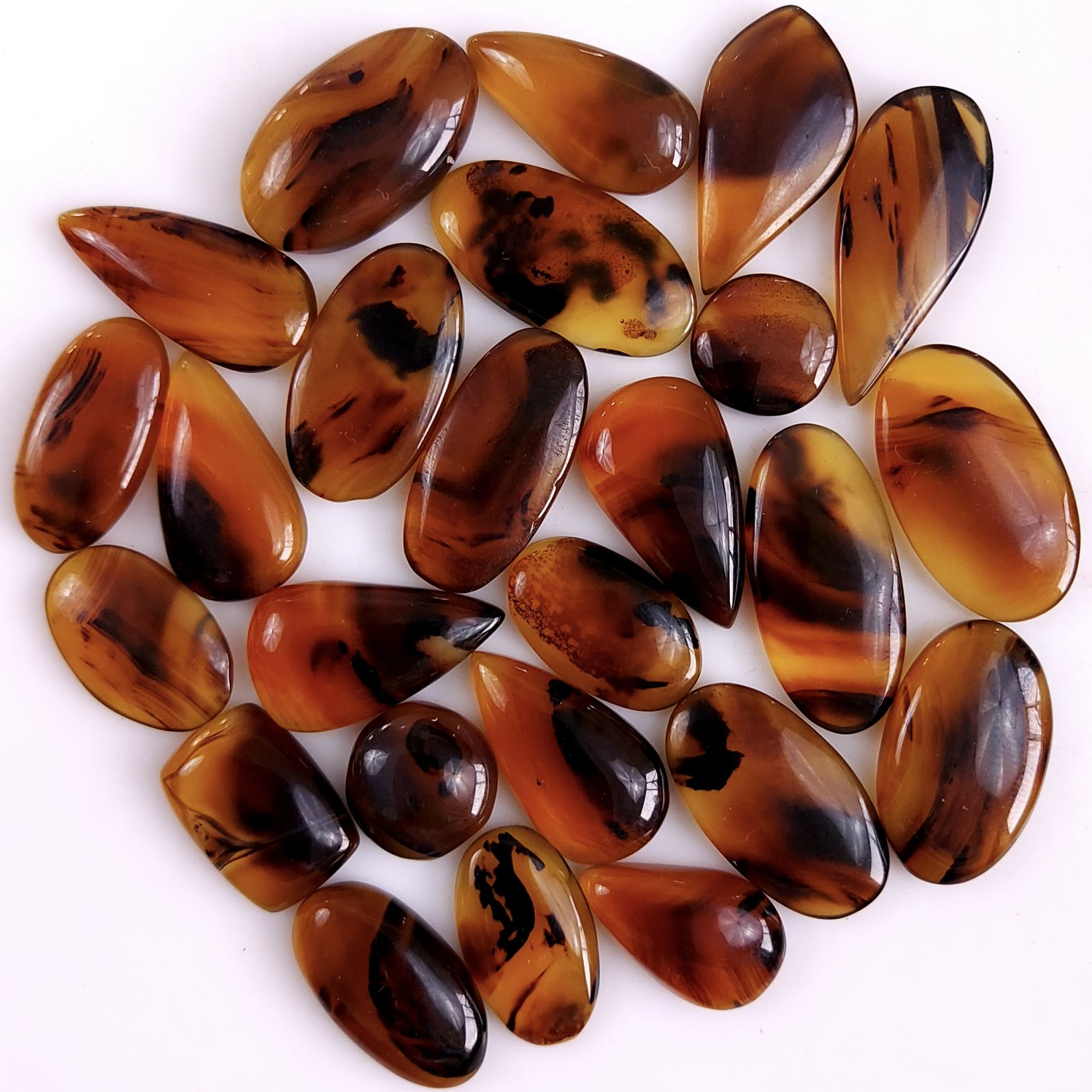 25Pcs 285Cts Natural Montana Agate Cabochon Lot Brown Flat Back Gemstone Crystal Wholesale Loose gemstone For Jewelry Making22x12 11x11mm9539