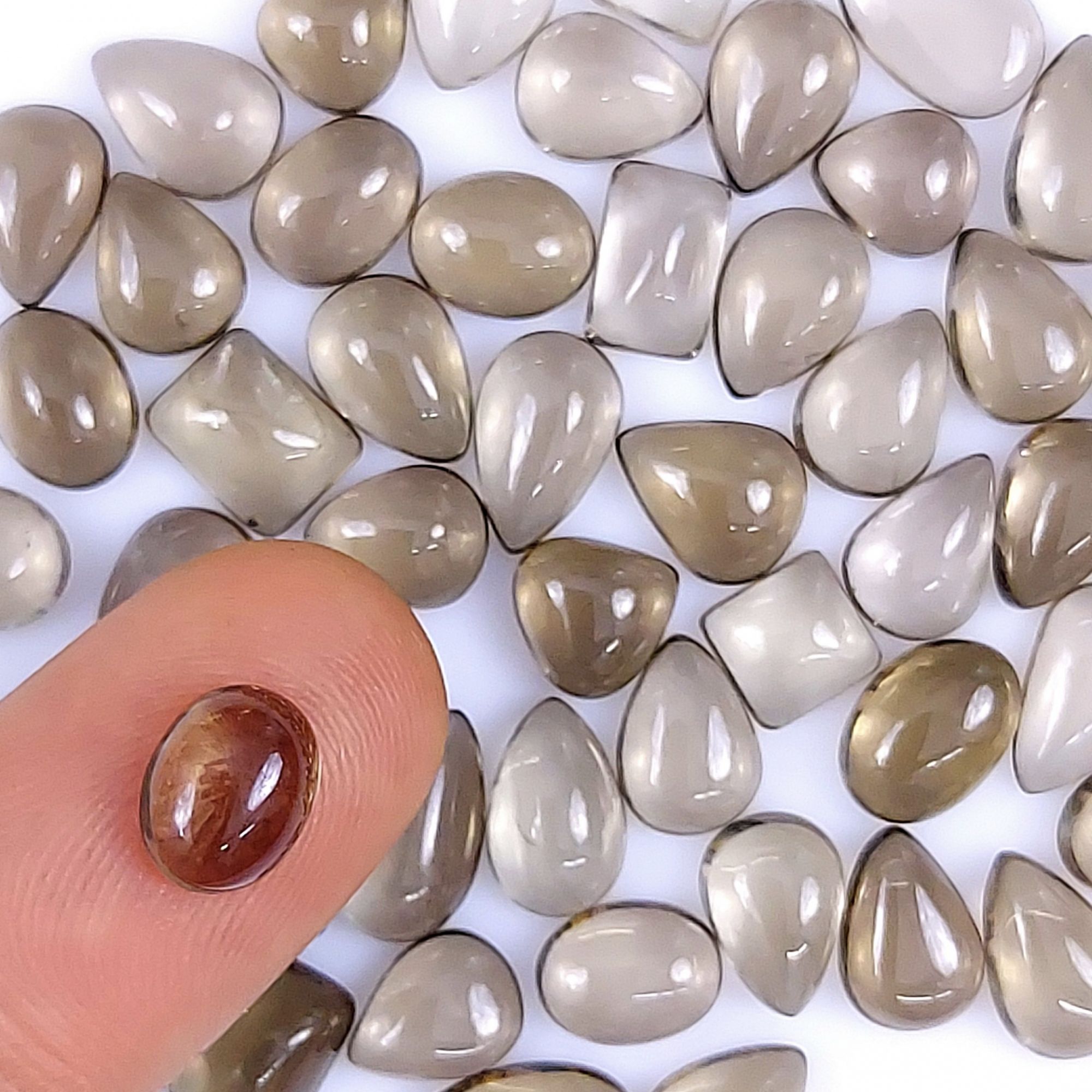 50Pcs 89Cts  Natural Smoky Quartz Loose Cabochon Jewelry Gemstone 12x9 7x7mm954