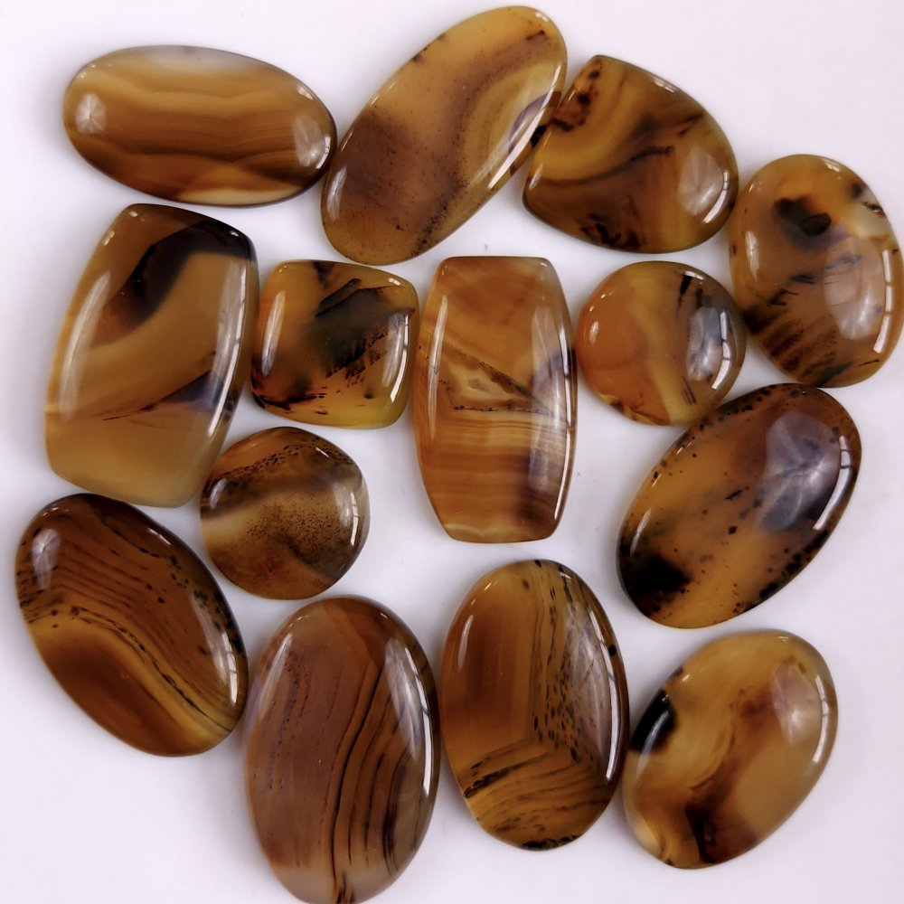 14Pcs 273Cts Natural Montana Agate Cabochon Lot Brown Flat Back Gemstone Crystal Wholesale Loose gemstone For Jewelry Making27x16 14x14mm#9542