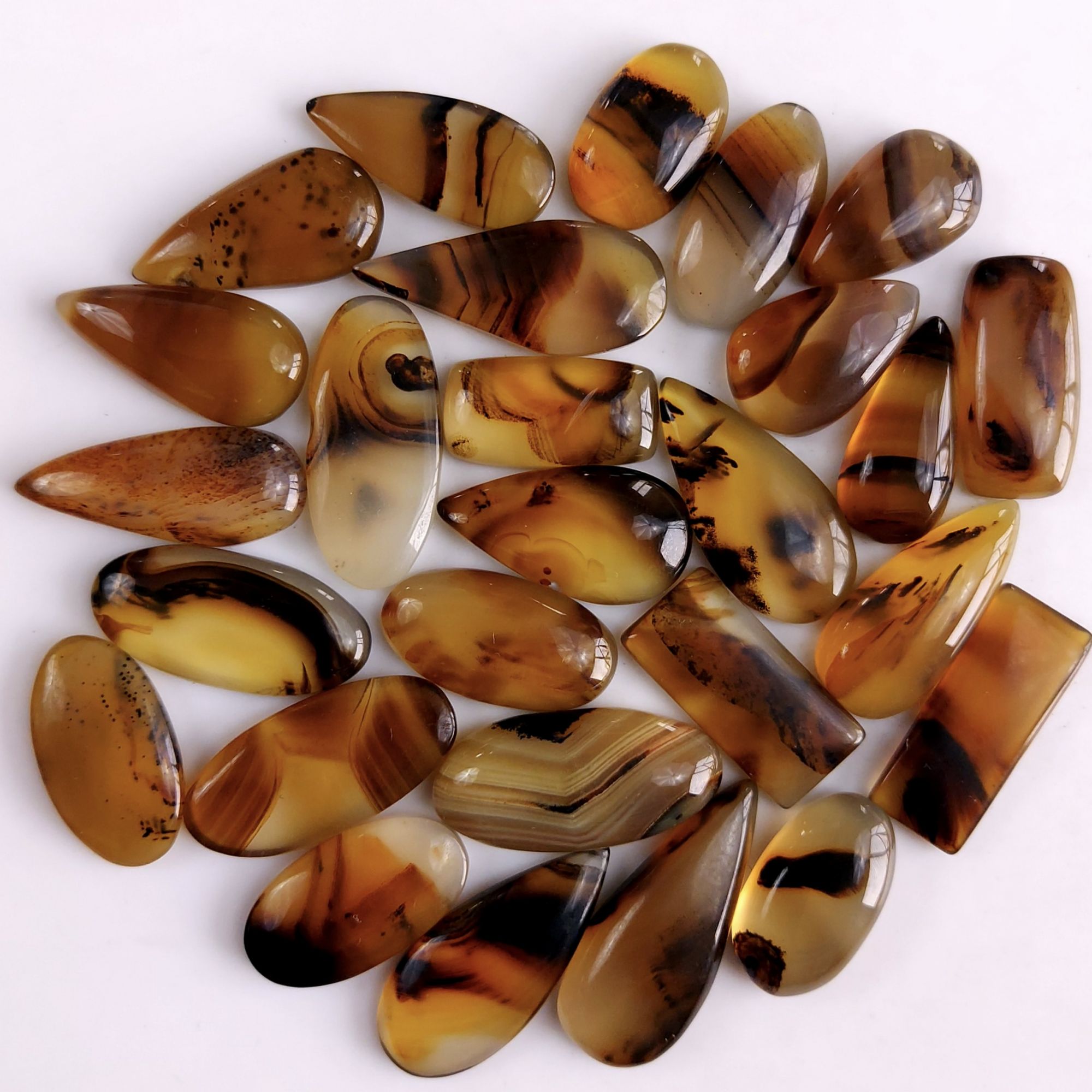 27Pcs 237Cts Natural Montana Agate Cabochon Lot Brown Flat Back Gemstone Crystal Wholesale Loose gemstone For Jewelry Making22x8 14x8mm9544