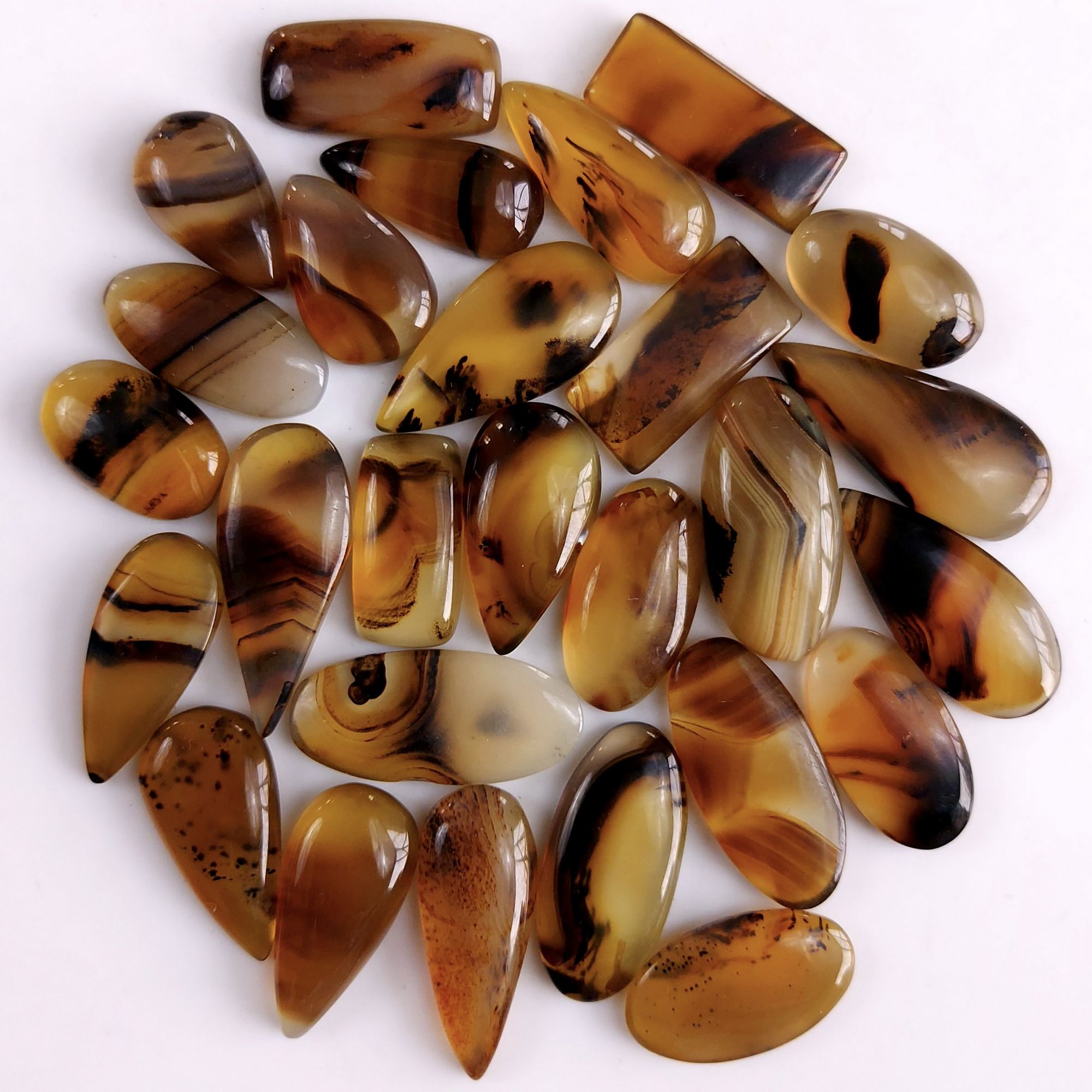 27Pcs 237Cts Natural Montana Agate Cabochon Lot Brown Flat Back Gemstone Crystal Wholesale Loose gemstone For Jewelry Making22x8 14x8mm9544