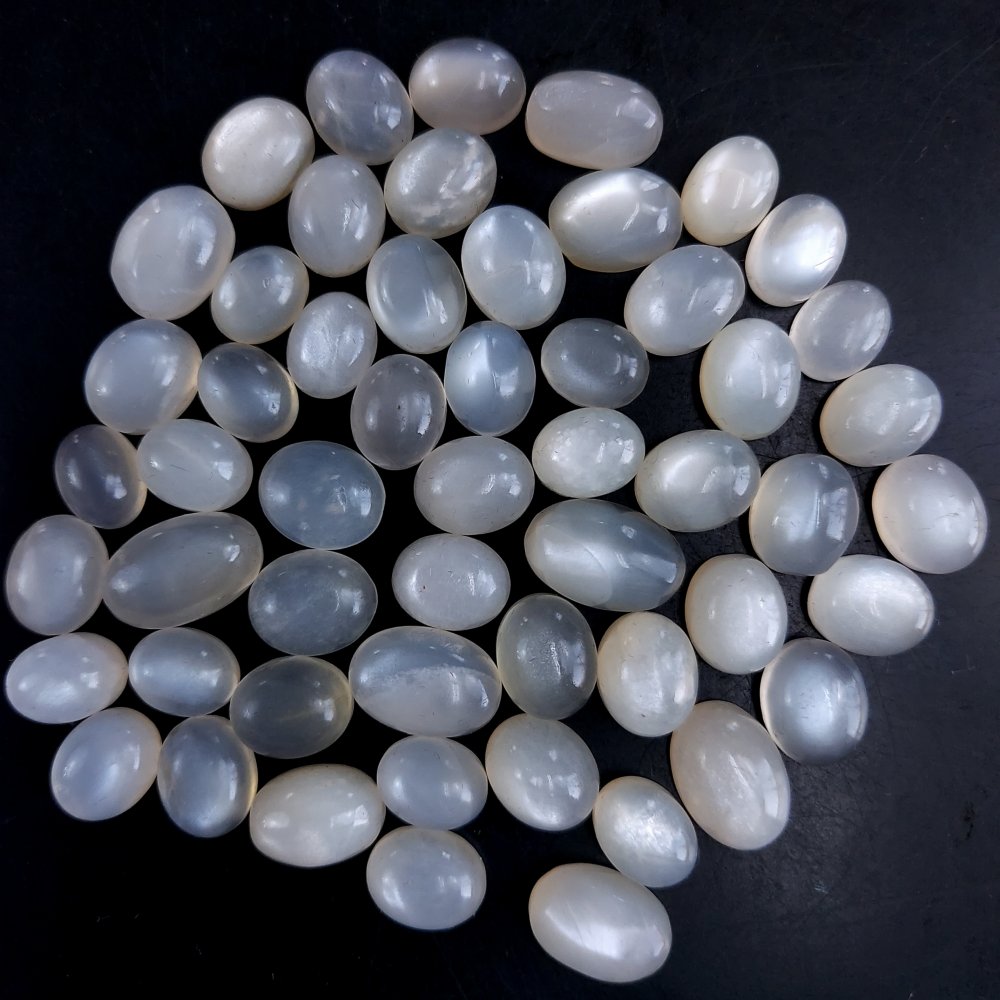 54Pcs 250Cts Natural White Moonstone Cabochon Loose Gemstone Flat Back and Polish Lot For Jewelry Making 12x7 7x5mm#9547