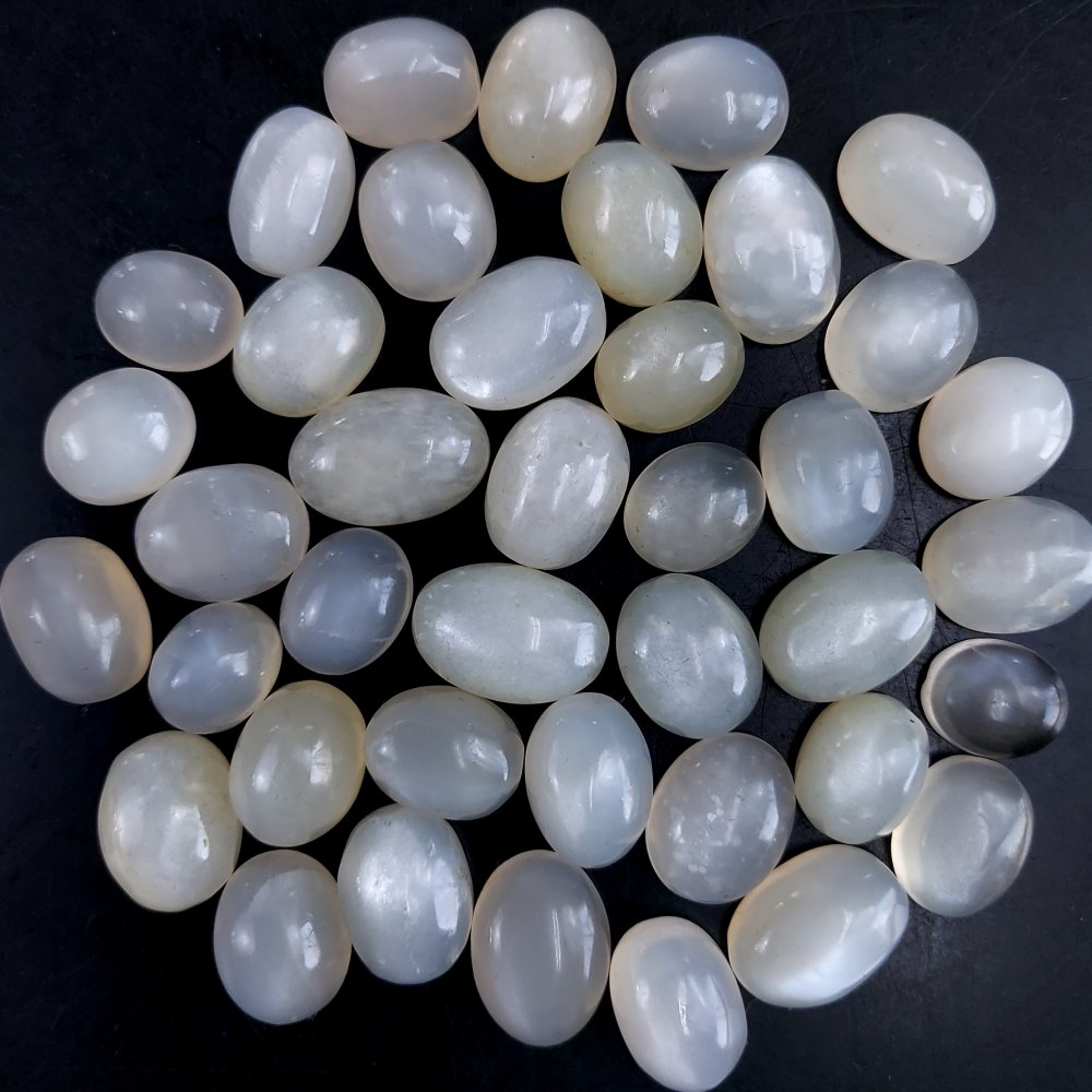 40Pcs 334Cts Natural White Moonstone Cabochon Loose Gemstone Flat Back and Polish Lot For Jewelry Making 13x8 10x7mm#9549