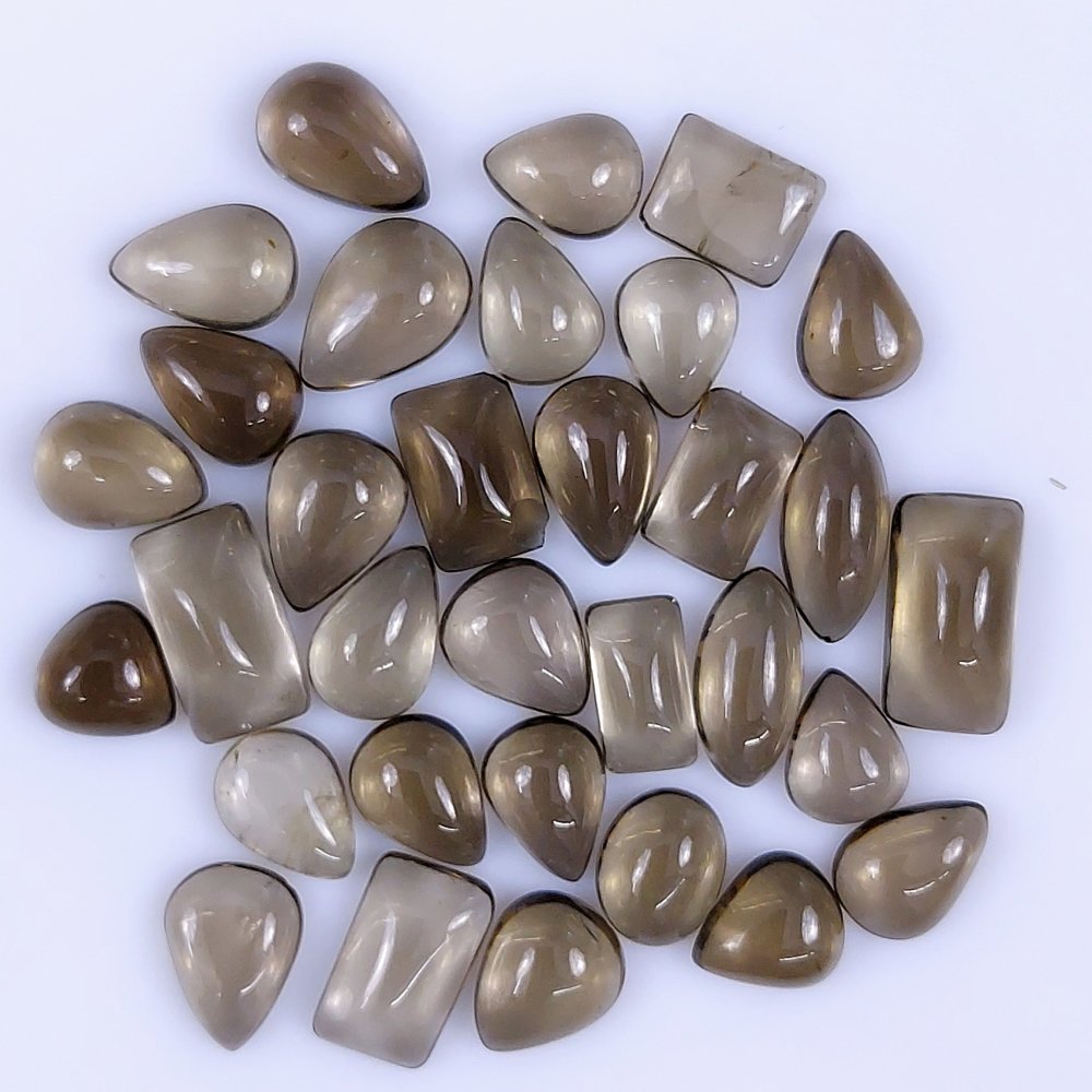 32Pcs 87Cts  Natural Smoky Quartz Loose Cabochon Jewelry Gemstone14x9 10x7mm#955