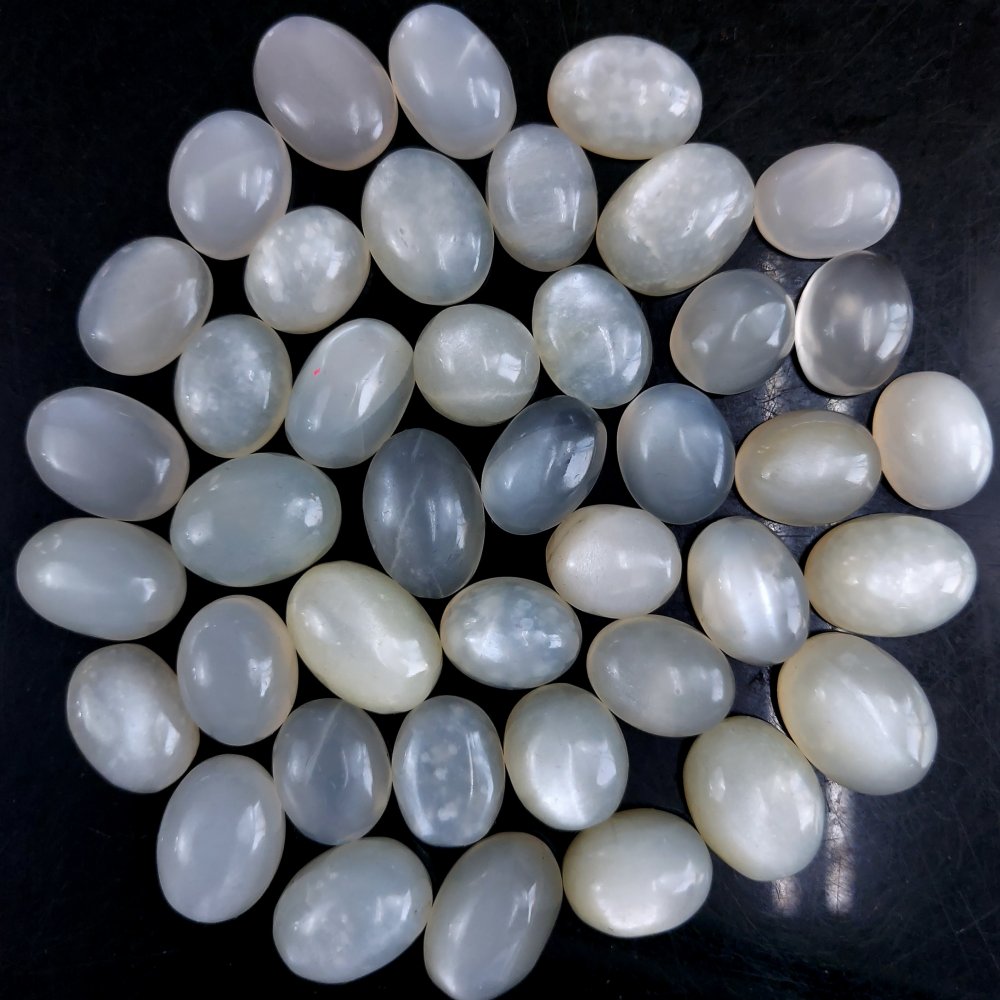 41Pcs 486Cts Natural White Moonstone Cabochon Loose Gemstone Flat Back and Polish Lot For Jewelry Making 14x10 11x8mm#9552