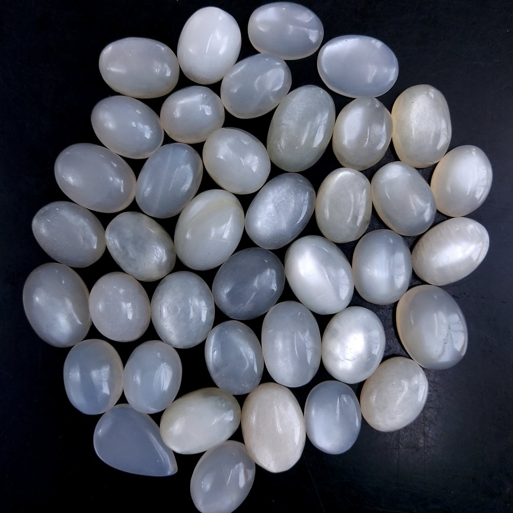 49Pcs 465Cts Natural White Moonstone Cabochon Loose Gemstone Flat Back and Polish Lot For Jewelry Making 15x10 12x8mm#9553