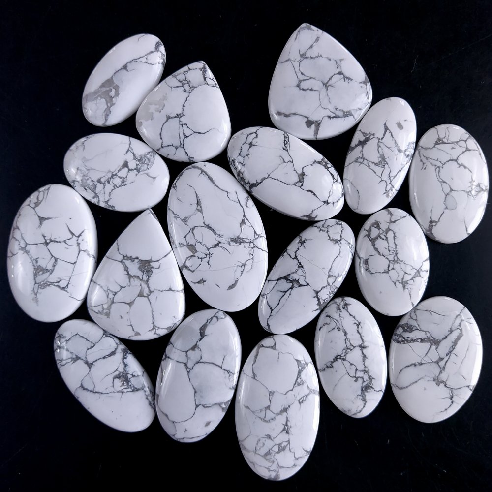 17Pcs 824Cts Natural White Howlite Loose Cabochon Flat Back Handmade Gemstone Lot Mix Size And Shape For Jewelry Making 42x24 28x18mm#9575