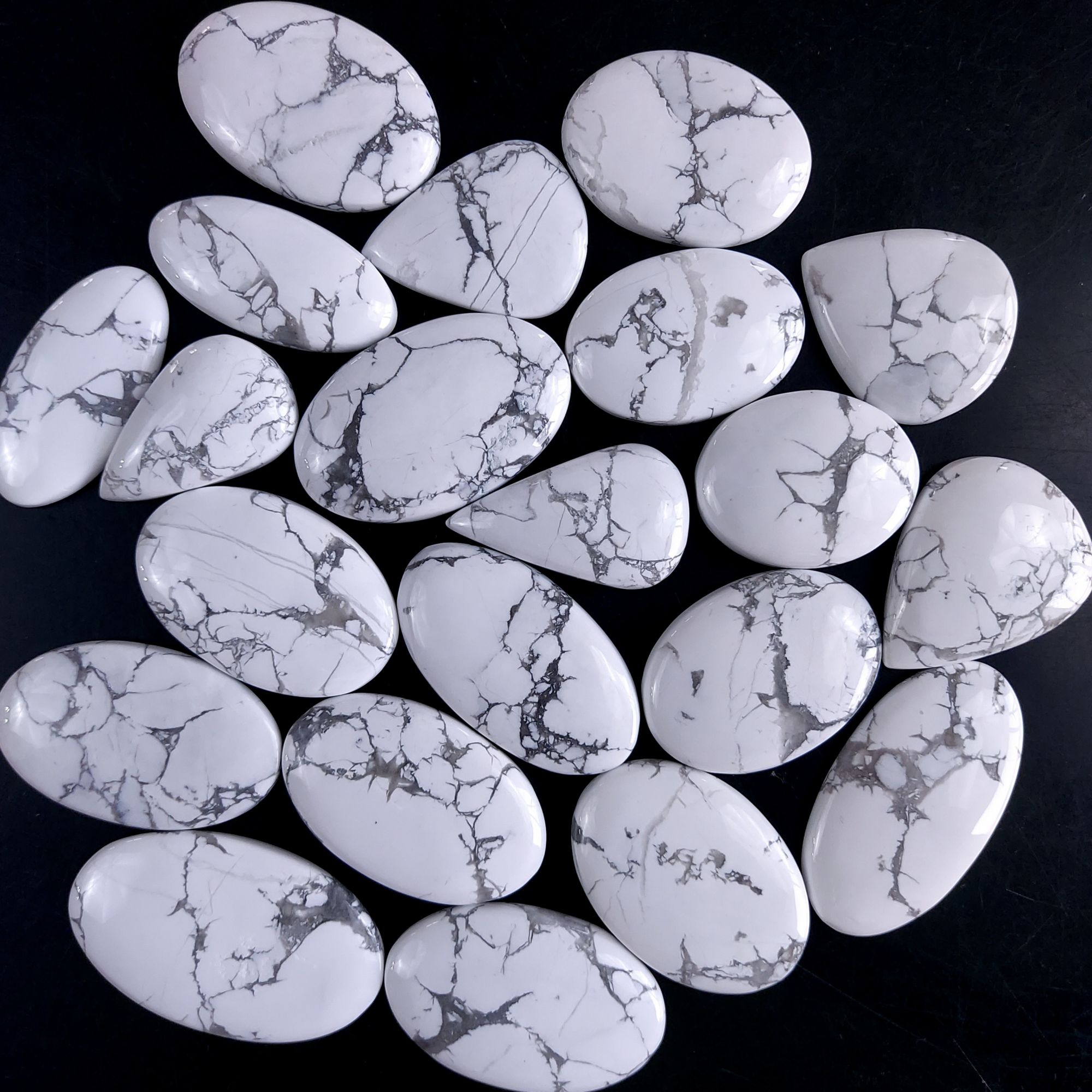 21Pcs 1133Cts Natural White Howlite Loose Cabochon Flat Back Handmade Gemstone Lot Mix Size And Shape For Jewelry Making 36x22 29x24mm9577