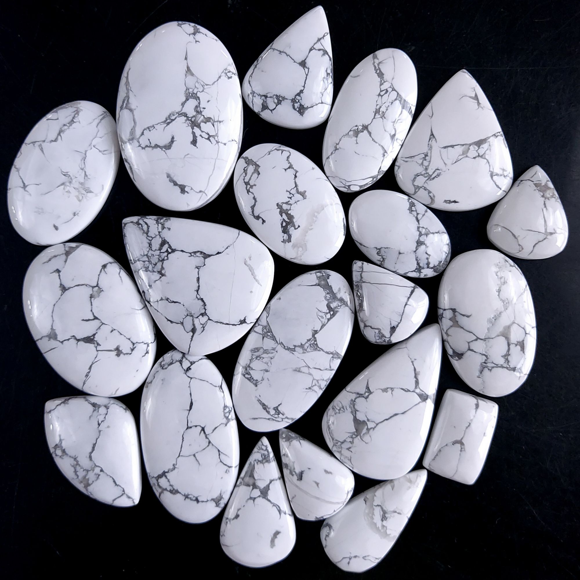 21Pcs 1133Cts Natural White Howlite Loose Cabochon Flat Back Handmade Gemstone Lot Mix Size And Shape For Jewelry Making 36x22 29x24mm9577