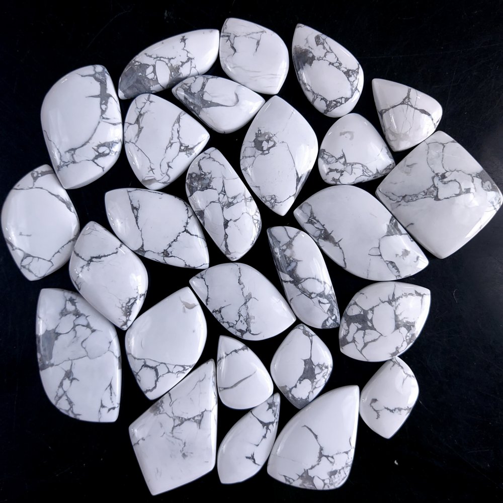 26Pcs 852Cts Natural White Howlite Loose Cabochon Flat Back Handmade Gemstone Lot Mix Size And Shape For Jewelry Making 27x25 22x14mm#9582