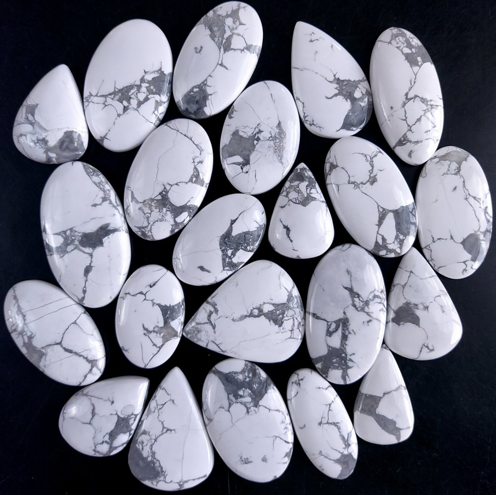 22Pcs 996Cts Natural White Howlite Loose Cabochon Flat Back Handmade Gemstone Lot Mix Size And Shape For Jewelry Making 40x22 26x18mm#9583