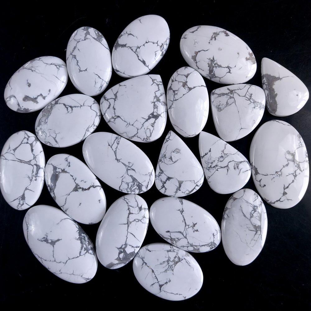 20Pcs 927Cts Natural White Howlite Loose Cabochon Flat Back Handmade Gemstone Lot Mix Size And Shape For Jewelry Making 40x25 28x24mm#9584