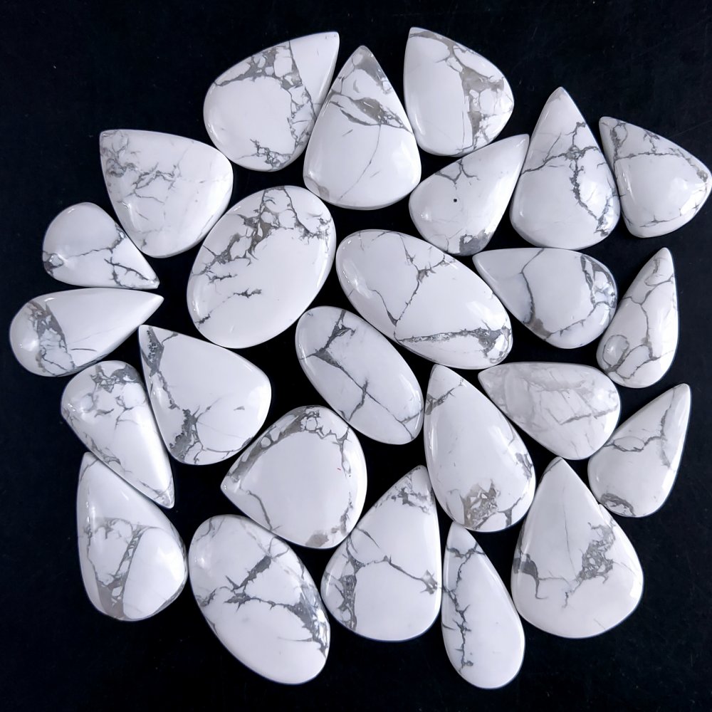 25Pcs 558Cts Natural White Howlite Loose Cabochon Flat Back Handmade Gemstone Lot Mix Size And Shape For Jewelry Making 30x14 17x10mm#9585
