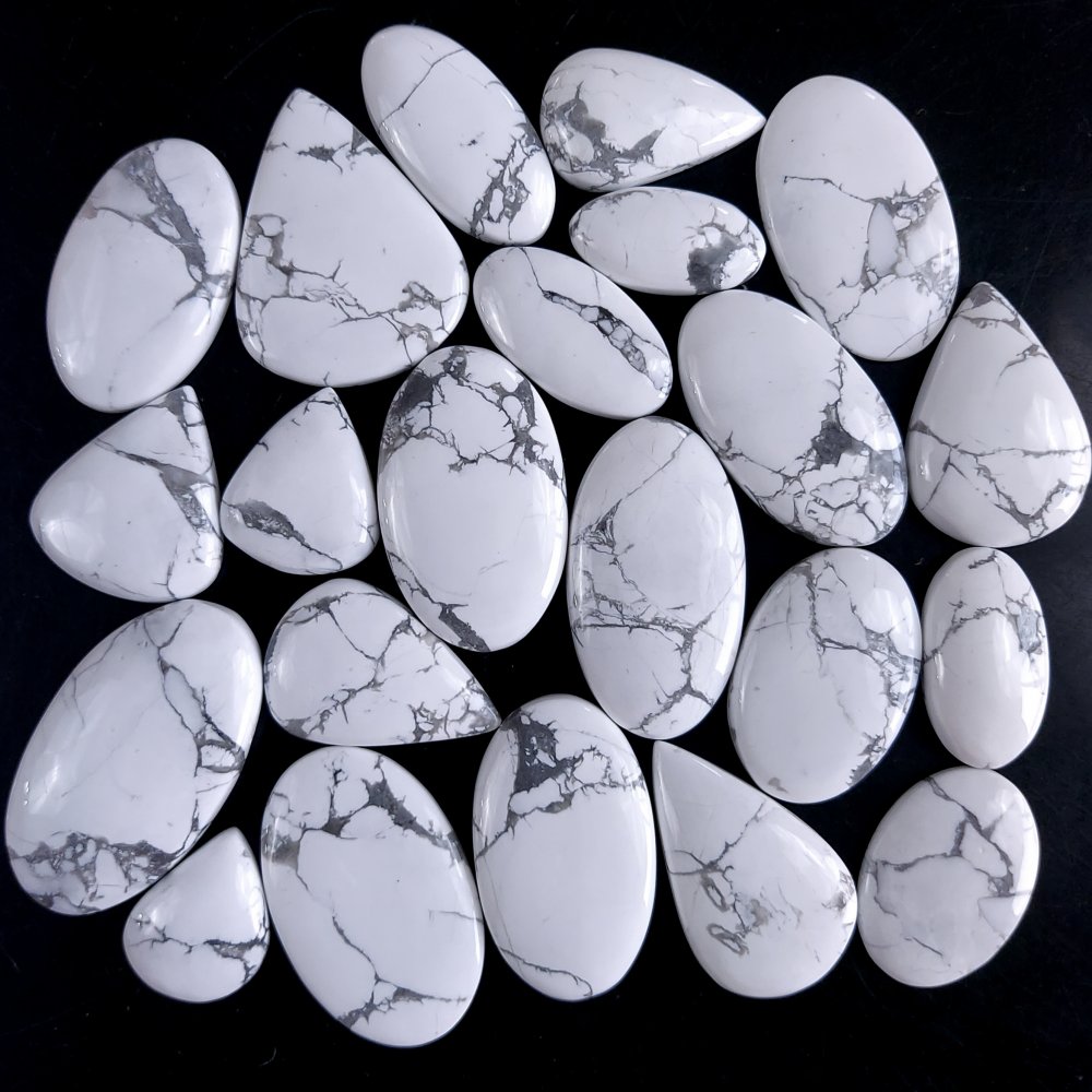 22Pcs 855Cts Natural White Howlite Loose Cabochon Flat Back Handmade Gemstone Lot Mix Size And Shape For Jewelry Making 35x27 21x17mm#9586