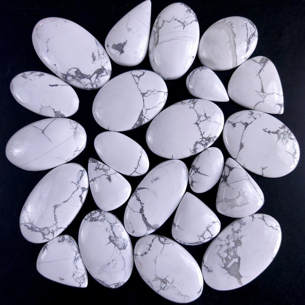 22Pcs 946Cts Natural White Howlite Loose Cabochon Flat Back Handmade Gemstone Lot Mix Size And Shape For Jewelry Making 38x22 20x10mm#9587