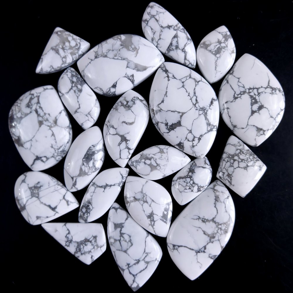 19Pcs 625Cts Natural White Howlite Loose Cabochon Flat Back Handmade Gemstone Lot Mix Size And Shape For Jewelry Making 38x25 20x8mm #9590