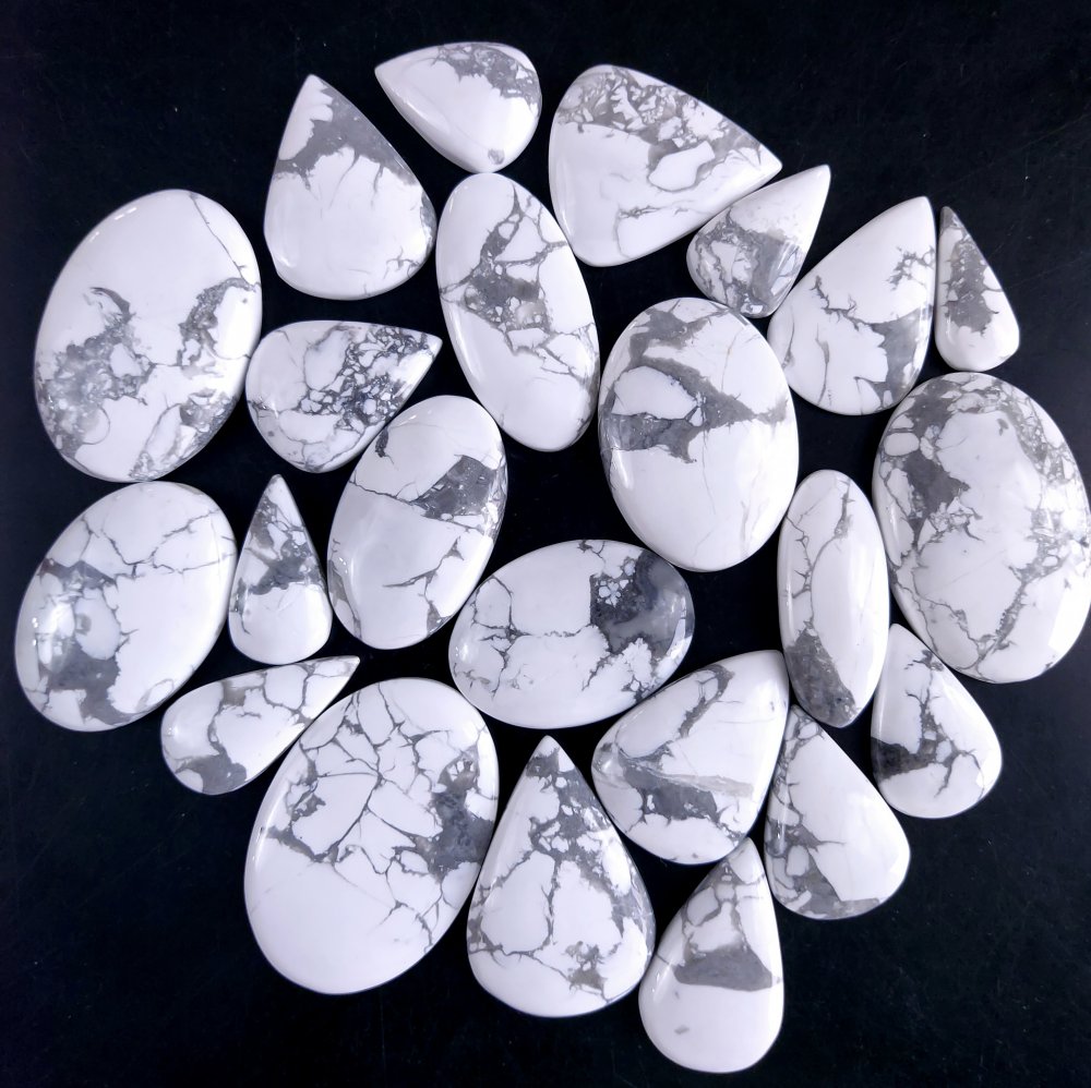 23Pcs 789Cts Natural White Howlite Loose Cabochon Flat Back Handmade Gemstone Lot Mix Size And Shape For Jewelry Making 39x25 18x7mm#9591