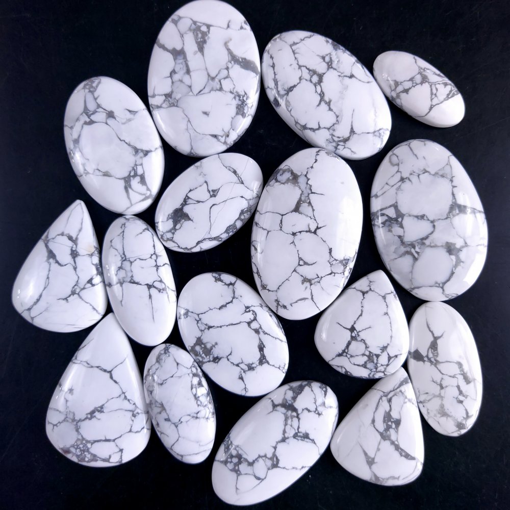 16Pcs 841Cts Natural White Howlite Loose Cabochon Flat Back Handmade Gemstone Lot Mix Size And Shape For Jewelry Making 40x26 26x21mm#9593