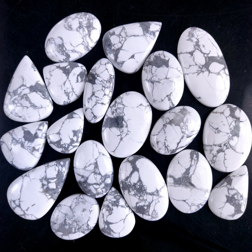 19Pcs 866Cts Natural White Howlite Loose Cabochon Flat Back Handmade Gemstone Lot Mix Size And Shape For Jewelry Making 42x20 24x16mm#9594