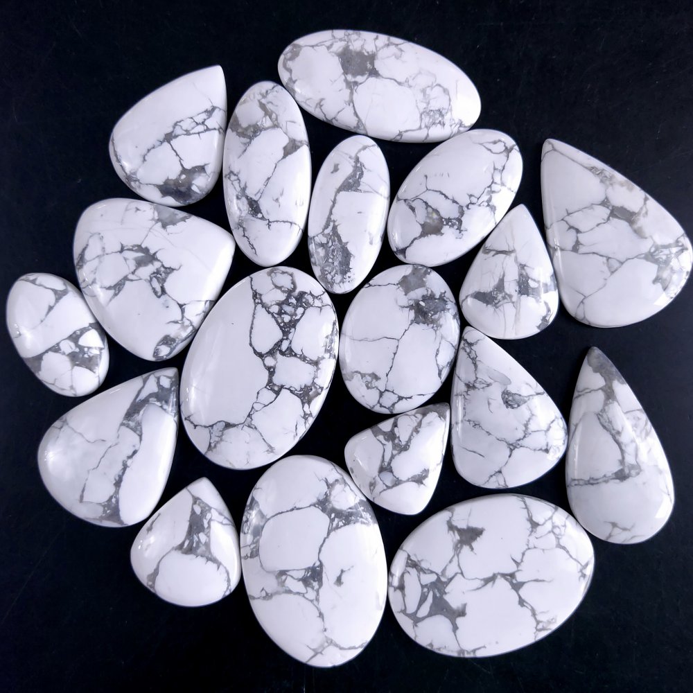 18Pcs 689Cts Natural White Howlite Loose Cabochon Flat Back Handmade Gemstone Lot Mix Size And Shape For Jewelry Making 36x24 20x18mm#9595