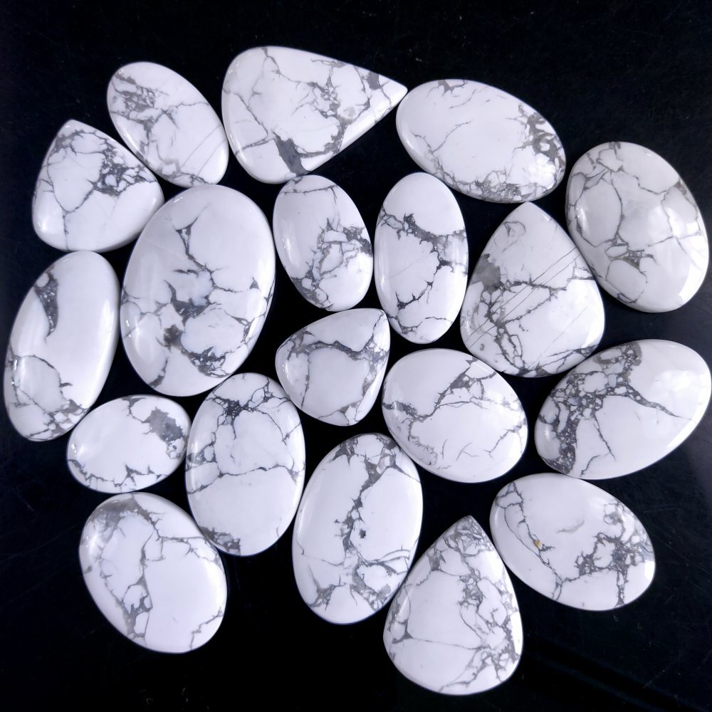 19Pcs 849Cts Natural White Howlite Loose Cabochon Flat Back Handmade Gemstone Lot Mix Size And Shape For Jewelry Making 39x26 22x15mm#9596