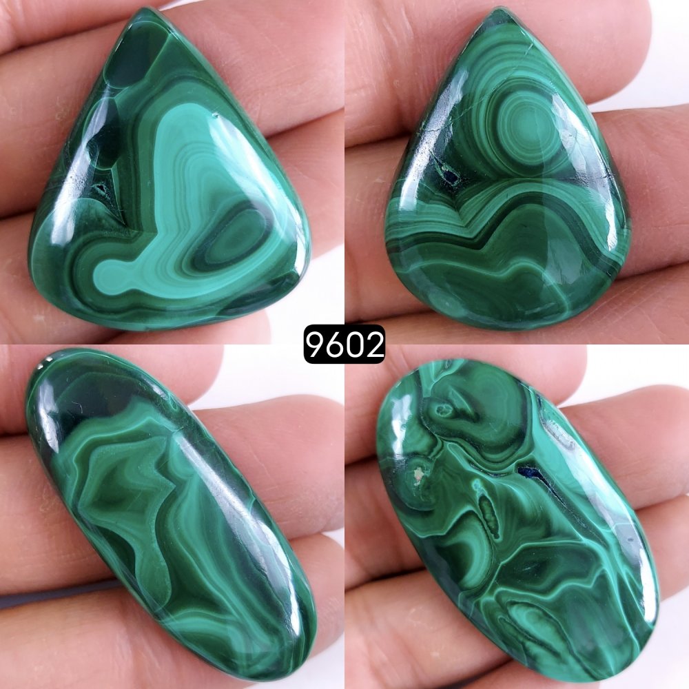 4Pcs 282Cts Natural Green Malachite Loose Cabochon Flat Back And Back Unpolished Handmade Gemstone Lot Mix Size And Shape For Jewelry Making 44x23 25x18mm#9602