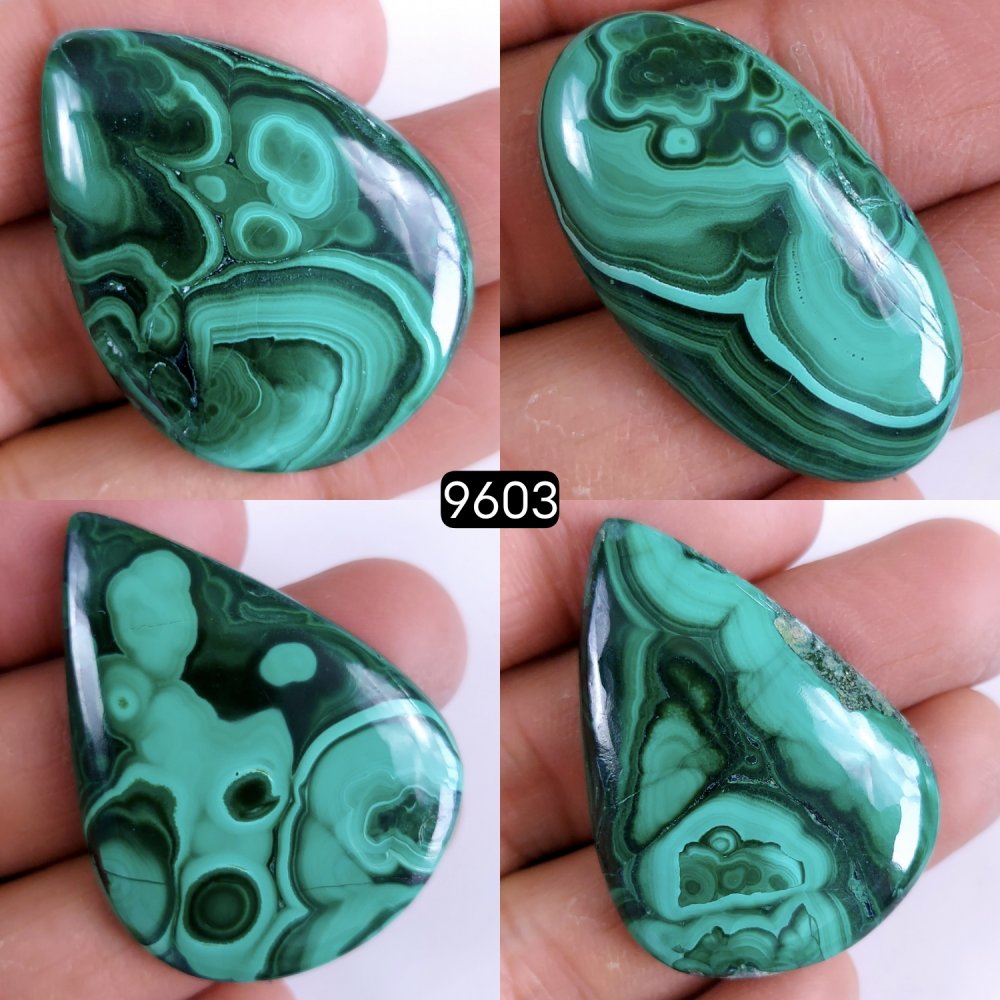4Pcs 302Cts Natural Green Malachite Loose Cabochon Flat Back And Back Unpolished Handmade Gemstone Lot Mix Size And Shape For Jewelry Making 40x28 30x15mm#9603