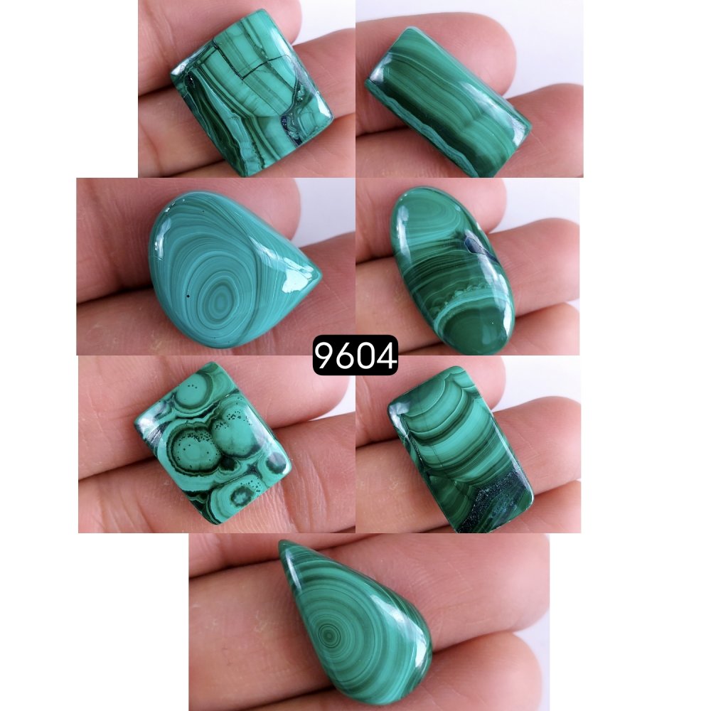 7Pcs 197Cts Natural Green Malachite Loose Cabochon Flat Back And Back Unpolished Handmade Gemstone Lot Mix Size And Shape For Jewelry Making 21x17 18x18mm#9604