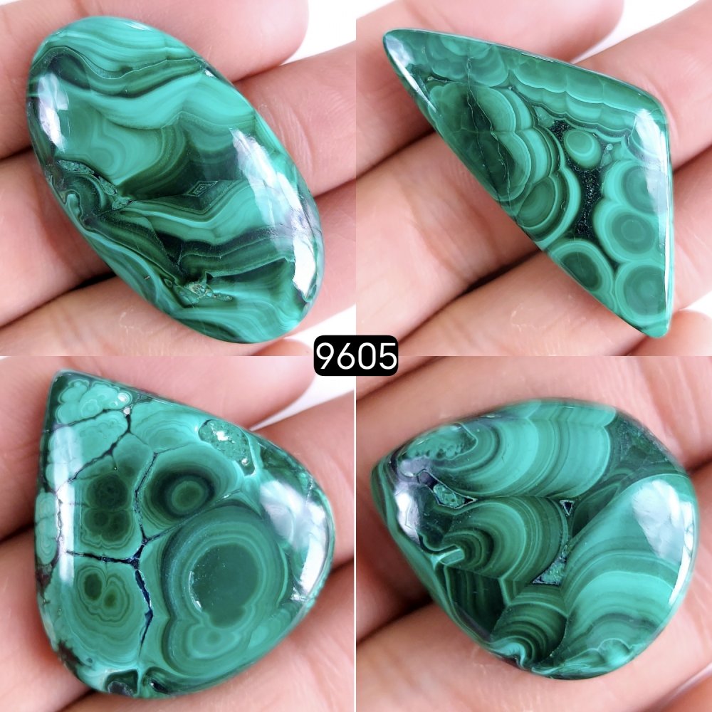 4Pcs 271Cts Natural Green Malachite Loose Cabochon Flat Back And Back Unpolished Handmade Gemstone Lot Mix Size And Shape For Jewelry Making 40x21 23x18mm#9605