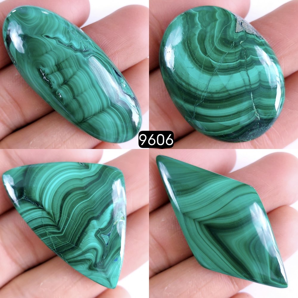 4Pcs 326Cts Natural Green Malachite Loose Cabochon Flat Back And Back Unpolished Handmade Gemstone Lot Mix Size And Shape For Jewelry Making 47x22 30x22mm#9606