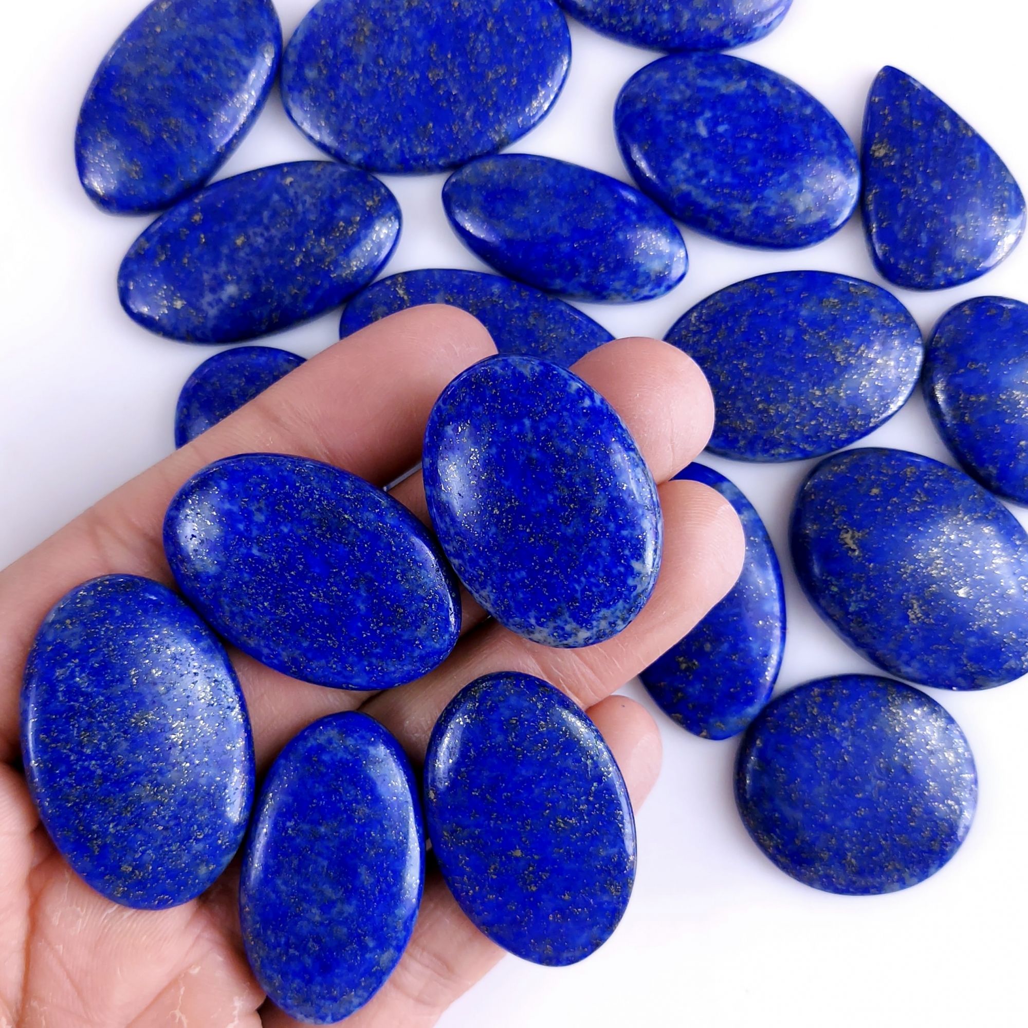 19Pcs 846Cts Natural Blue Lapis Lazuli Loose Cabochon Flat Back Handmade Gemstone Lot Mix Size And Shape For Jewelry Making 35x25 25x17mm9610