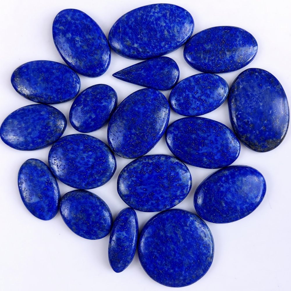 18Pcs 790Cts Natural Blue Lapis Lazuli Loose Cabochon Flat Back Handmade Gemstone Lot Mix Size And Shape For Jewelry Making 31x31 22x15mm#9611