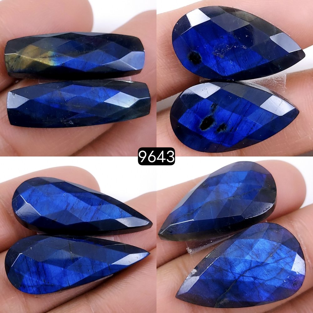 4Pair 152Cts Natural Labradorite Loose Faceted Gemstone Pair For Jewelry Making Lot Flat Back Both Side Polished ]Stone 30x10 24x12mm#9643
